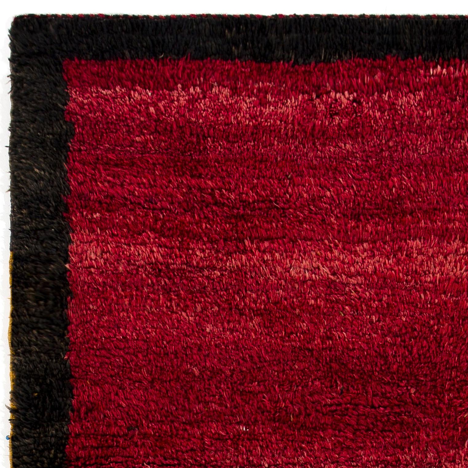 Turkish Minimalist Handmade Tulu Rug with Border. Red Color Handknotted Carpet. All Wool For Sale