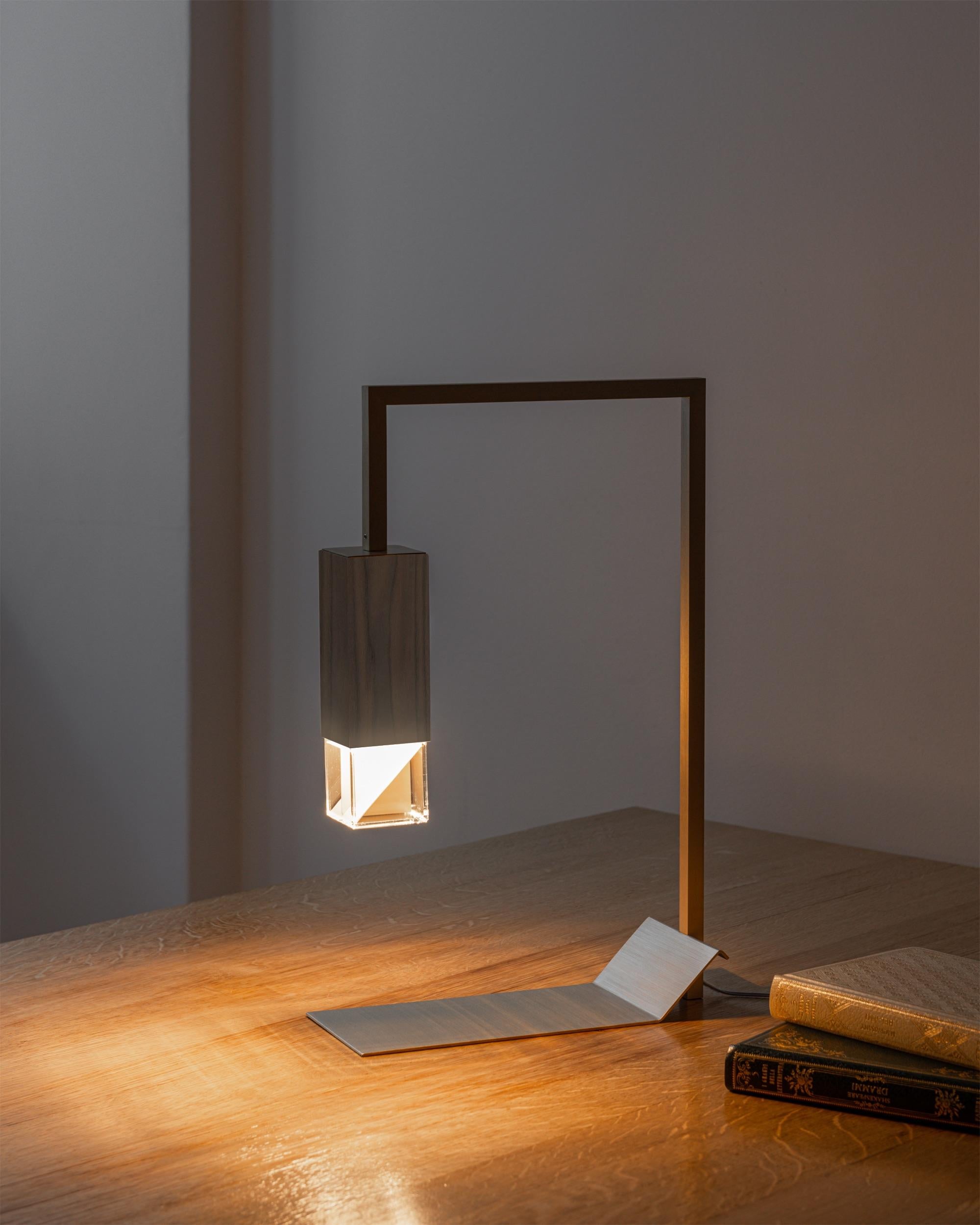 Modern Minimalist Handmade Walnut Wood Table Lamp by Formaminima For Sale 2