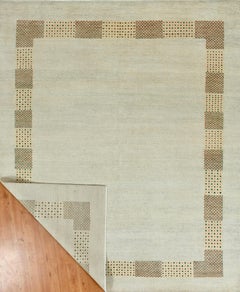 Minimalist Handmade Wool Rug with Geometric Border Design