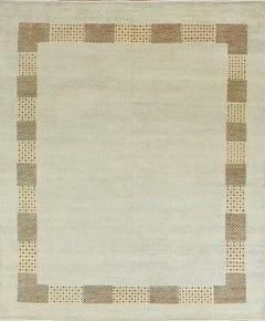 Minimalist Handmade Wool Rug with Geometric Border Design