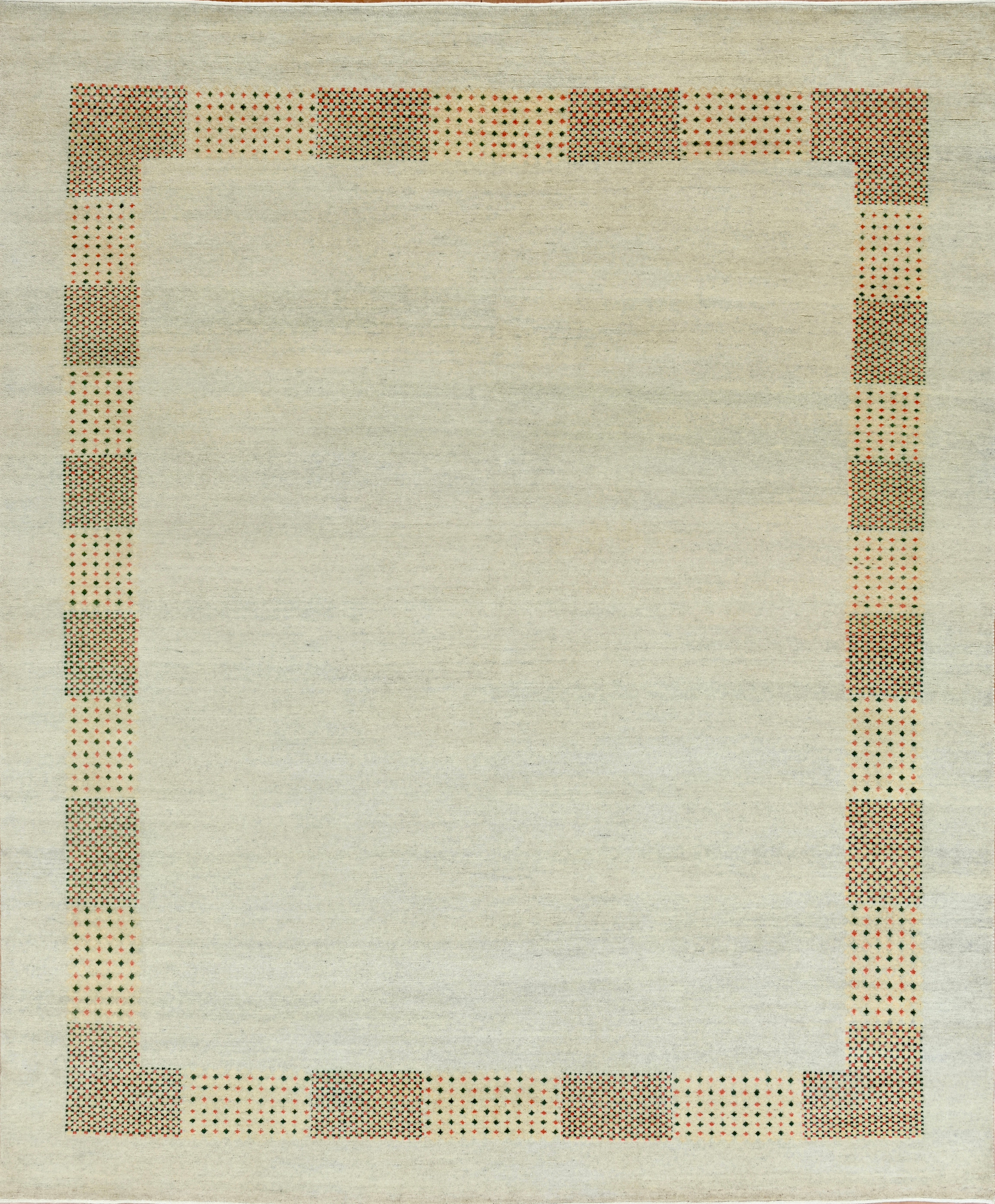 Minimalist Handmade Wool Rug with Geometric Border Design