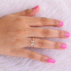 Minimalist Heart and Emerald Cut Diamond Ring 14 Karat Yellow Gold Fine Jewelry