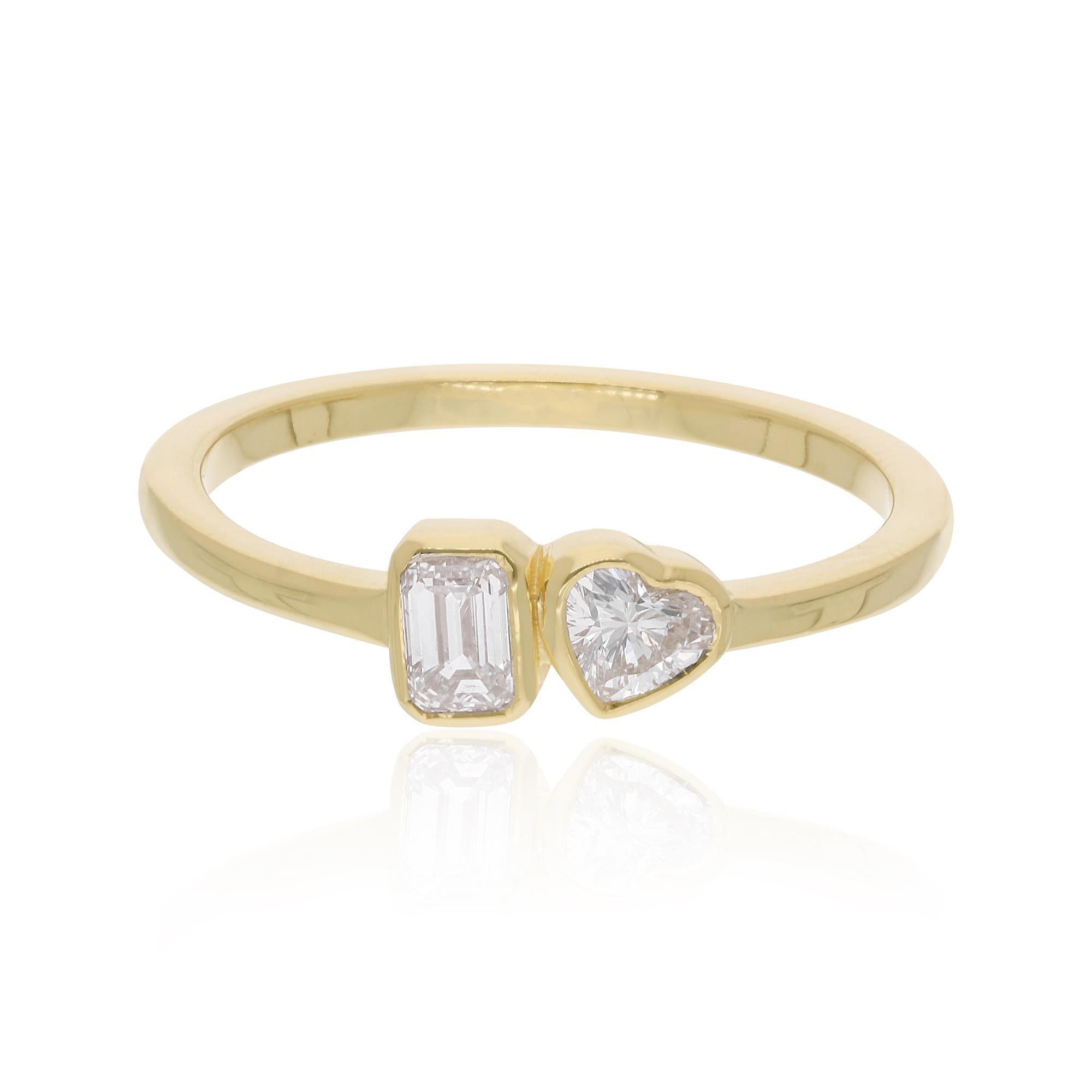 Im Angebot: Minimalistisches Herz und Diamantring mit Smaragdschliff 14 Karat Gelbgold Feiner Schmuck () 3