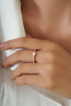 Minimalist Heart Cut Diamond Solitaire Ring with Pave Band in 14K Yellow Gold