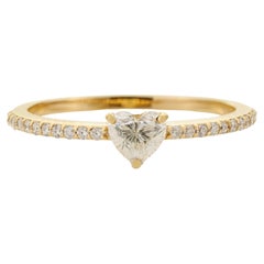 Minimalist Heart Cut Diamond Solitaire Ring with Pave Band in 14K Yellow Gold
