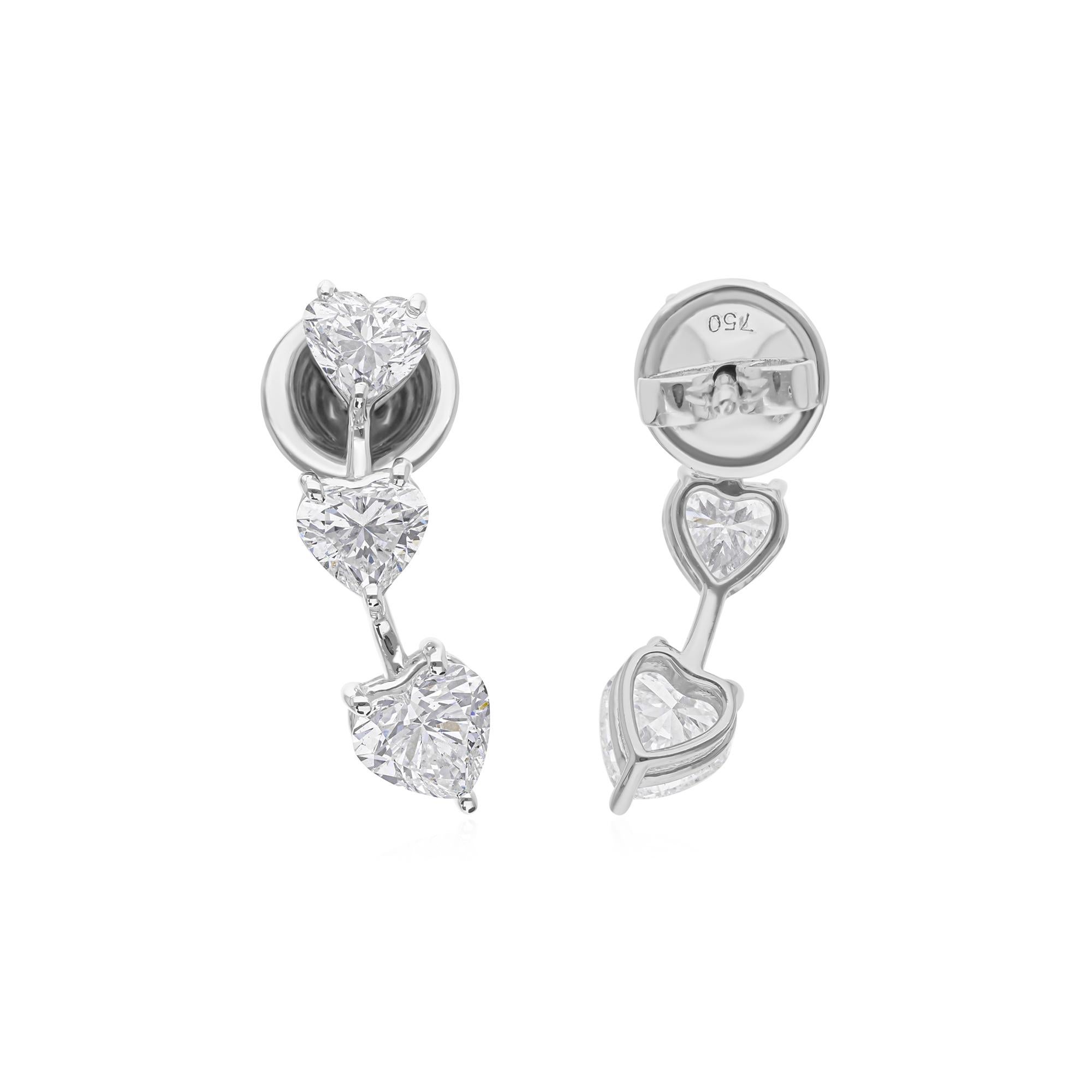 Moderne Boucles d'oreilles Minimalist Heart Shaped 2.13Ct Diamond Drop Earrings 18k Gold Fine Jewelry en vente