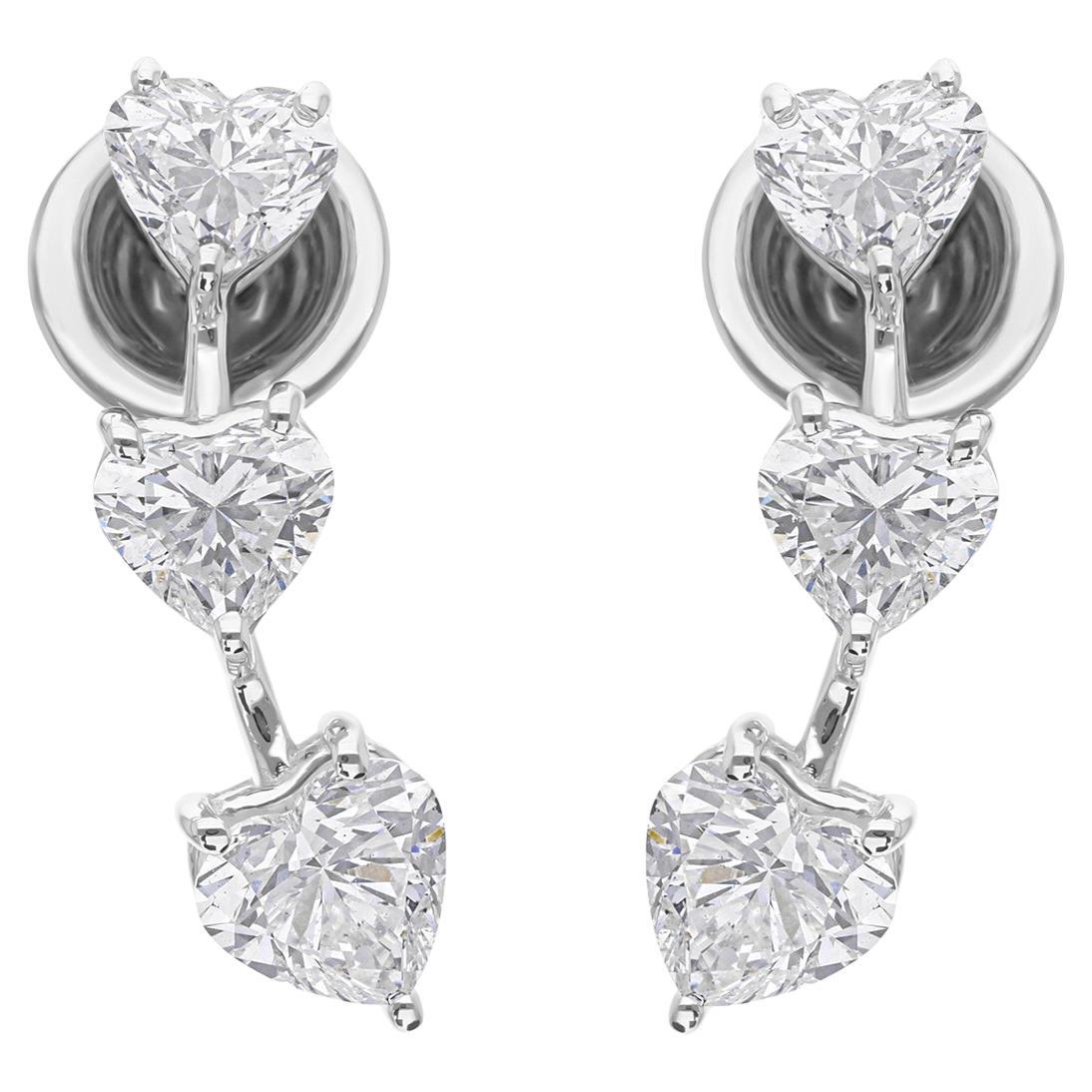 Boucles d'oreilles Minimalist Heart Shaped 2.13Ct Diamond Drop Earrings 18k Gold Fine Jewelry en vente