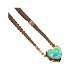 Minimalist Heart Shaped Australian Solid Opal Necklace 14k Yellow Gold