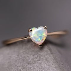 Minimalist Heart Shaped Australian Solid Opal Engagement Ring in 14K Yellow Gold