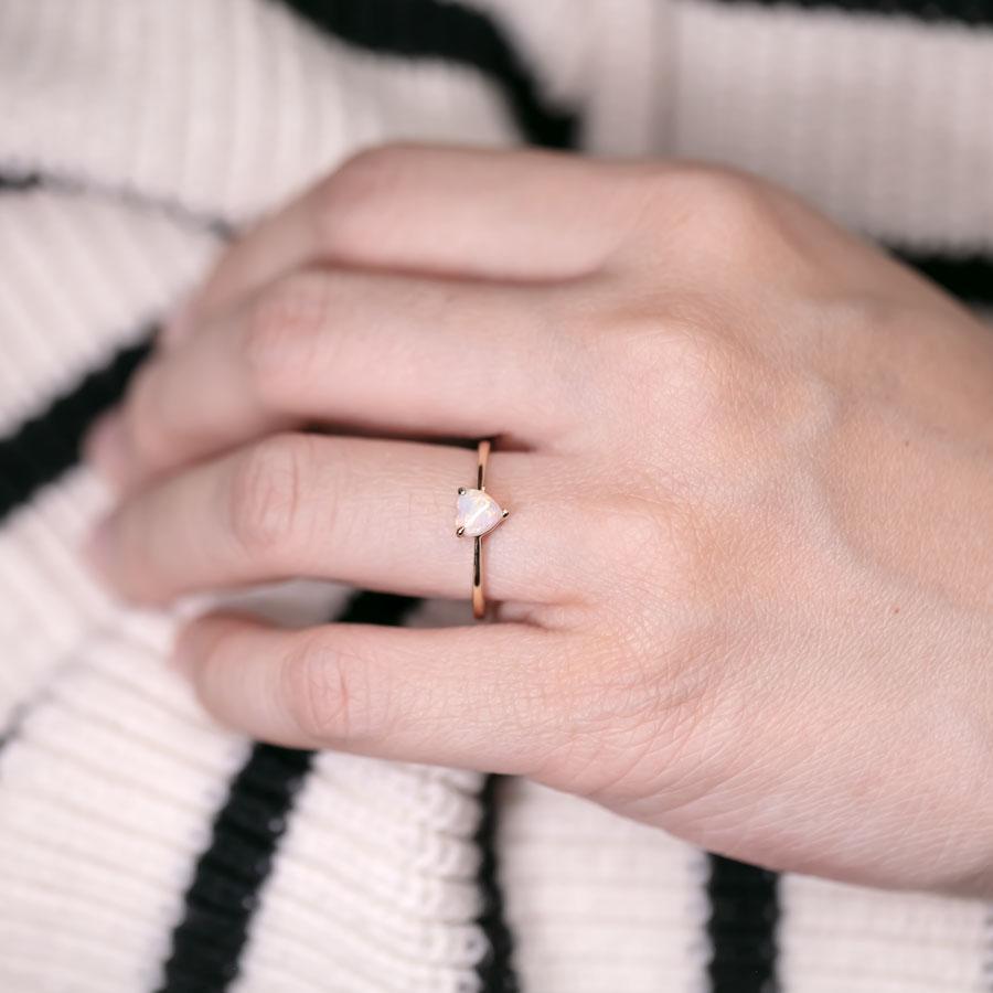 Arts and Crafts Minimalist Heart Shaped Solid Opal Engagement Ring 14K Yellow Gold For Sale