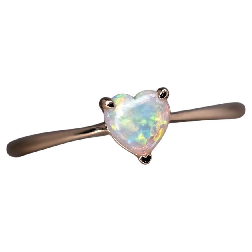 Minimalist Heart Shaped Solid Opal Engagement Ring 14K Yellow Gold