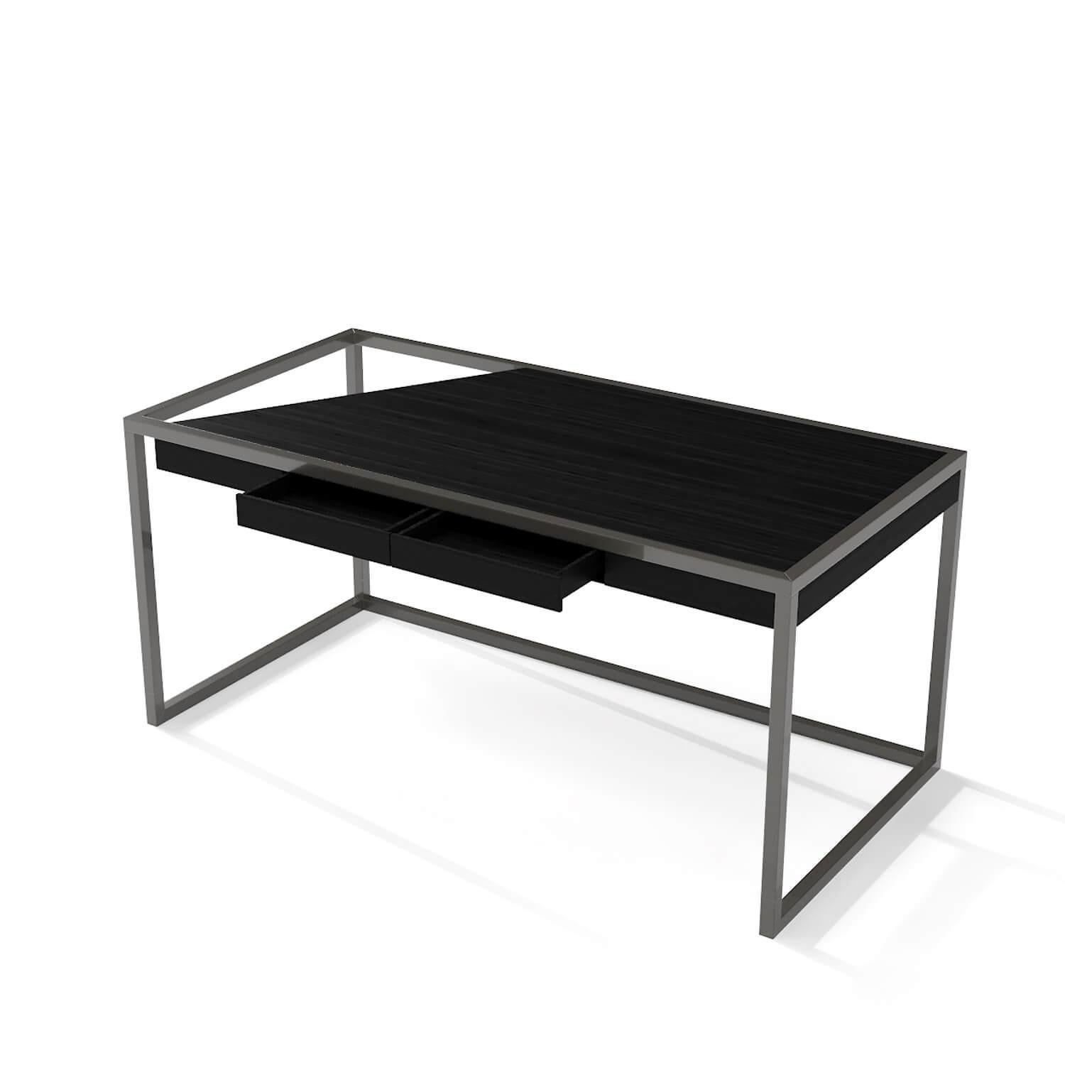 Moderner minimalistischer Schreibtisch für das Home Office aus schwarzem Eichenholz und schwarzem Lack (Gebürstet) im Angebot