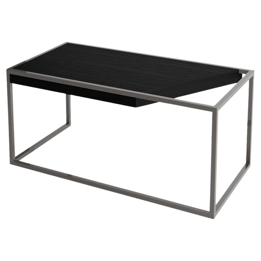 Modern Minimalist Home Office Writing Desk in Black Oak Wood and Black Lacquer For Sale