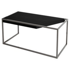 Modern Minimalist Home Office Writing Desk in Black Oak Wood and Black Lacquer