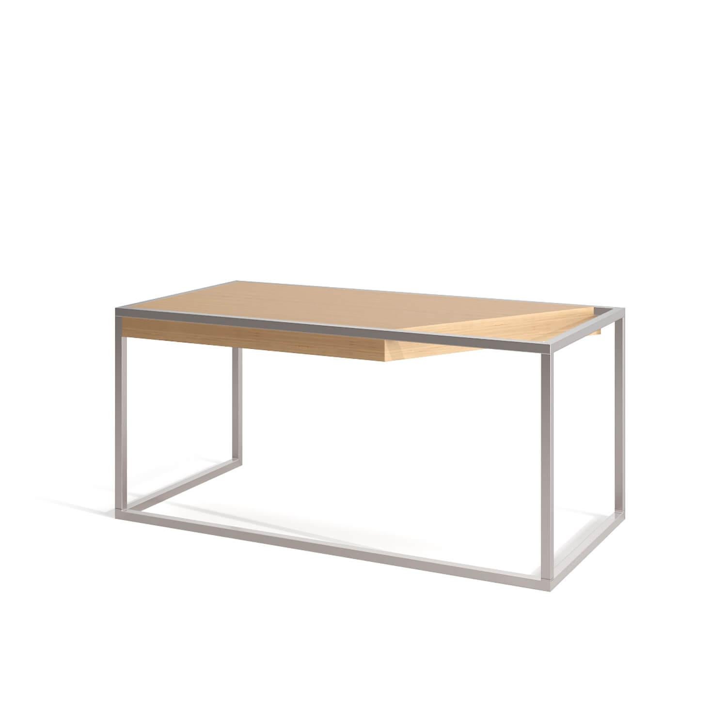 Portuguese Modern Minimalist Home Office Writing Desk Oak Wood and Brushed Stainless Steel For Sale