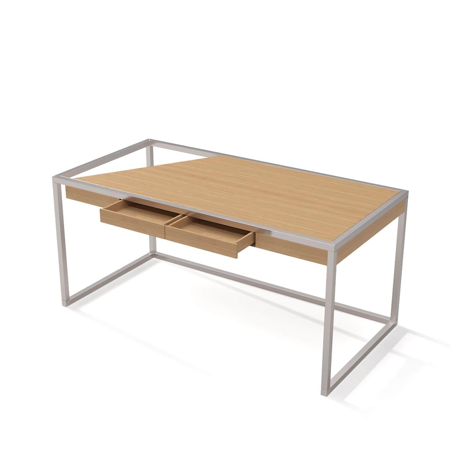 Modern Minimalist Home Office Writing Desk Oak Wood and Brushed Stainless Steel In New Condition For Sale In Vila Nova Famalicão, PT