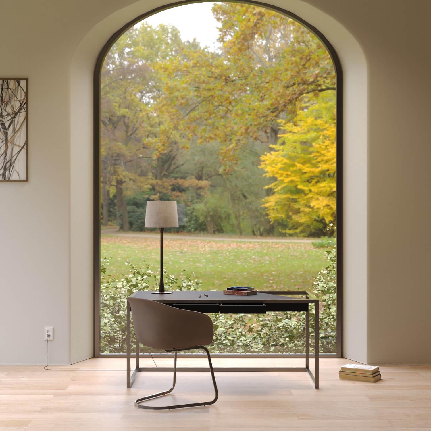 Moderner minimalistischer Schreibtisch für das Home Office aus Nussbaumholz und gebürstetem Messing im Angebot 11