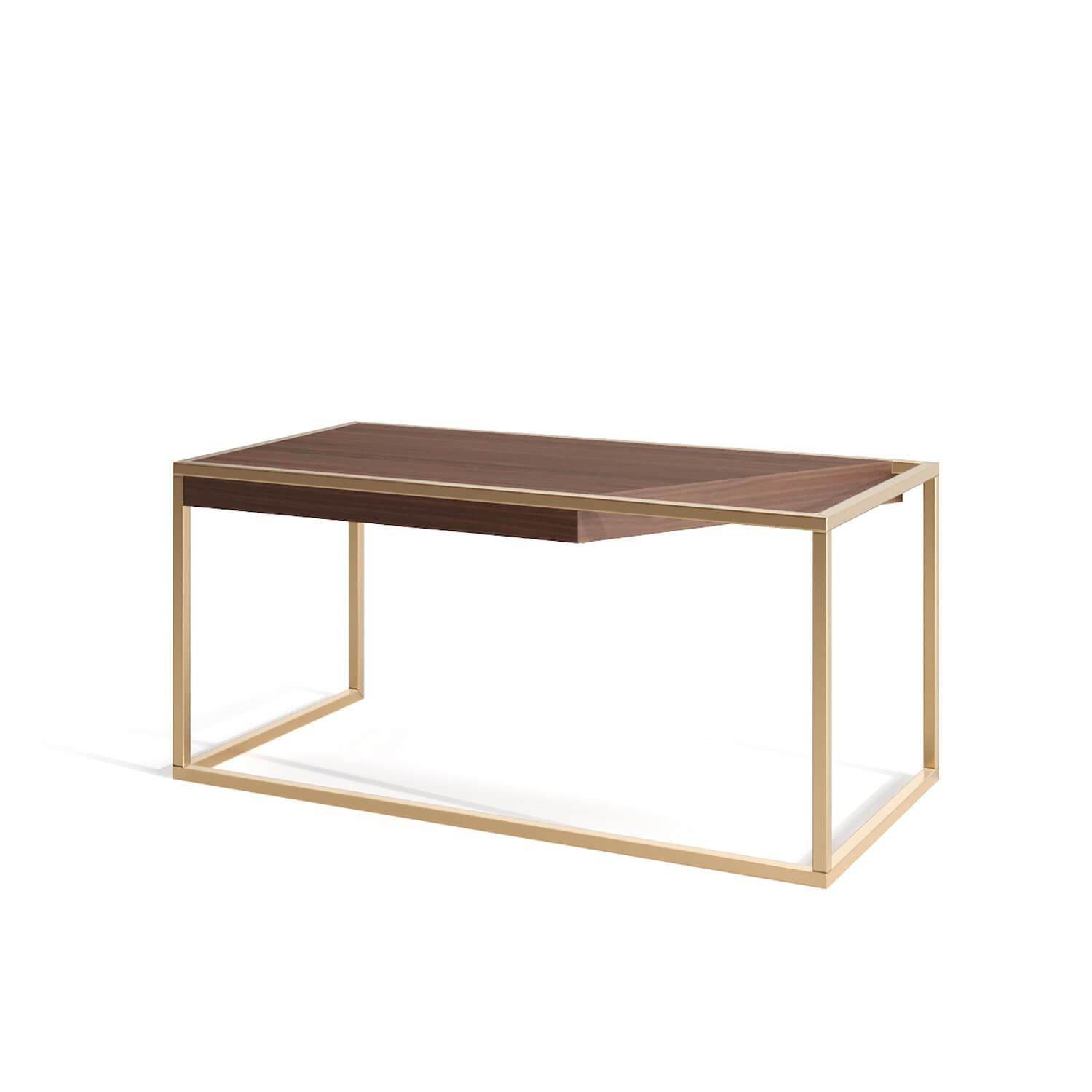 Portuguese Modern Minimalist Home Office Writing Desk in Walnut Wood and Brushed Brass For Sale