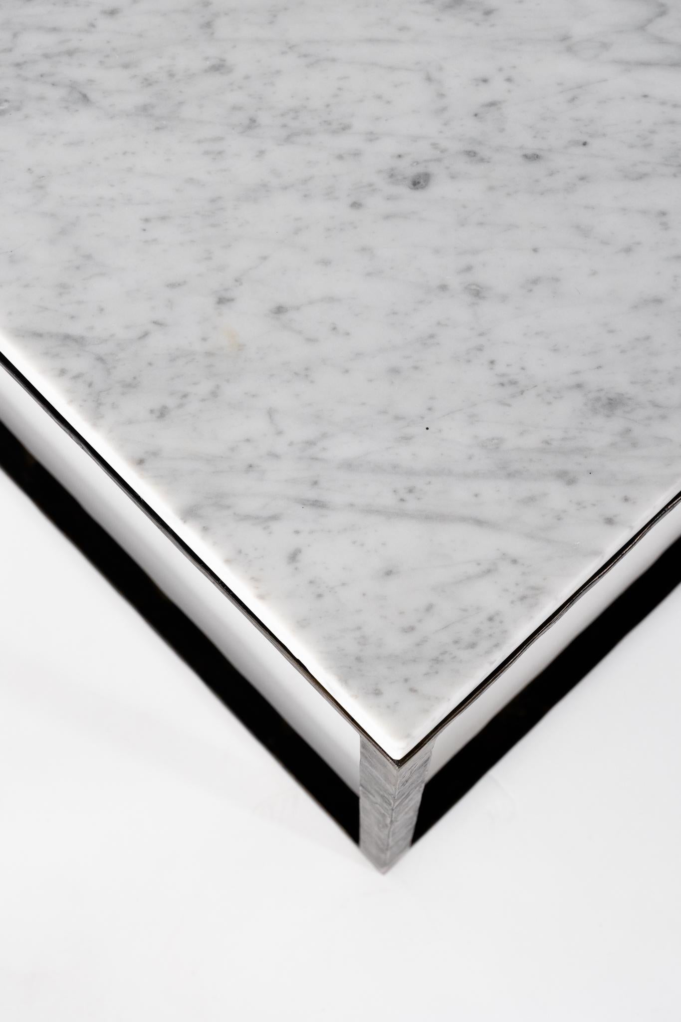 Minimalist Honed Carrara Marble Coffee Table For Sale 2