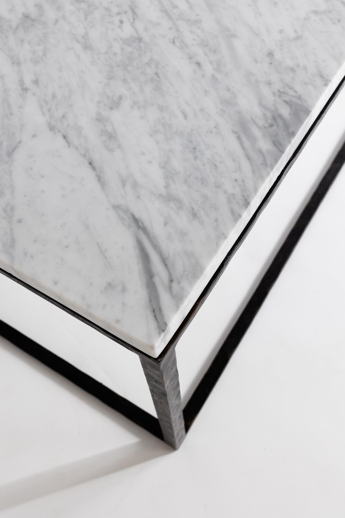 Minimalist Honed Carrara Marble Coffee Table For Sale 3