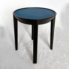 Minimalist Indigo Blue Enameled Glass Top Low End Tables, Italy, 1980s