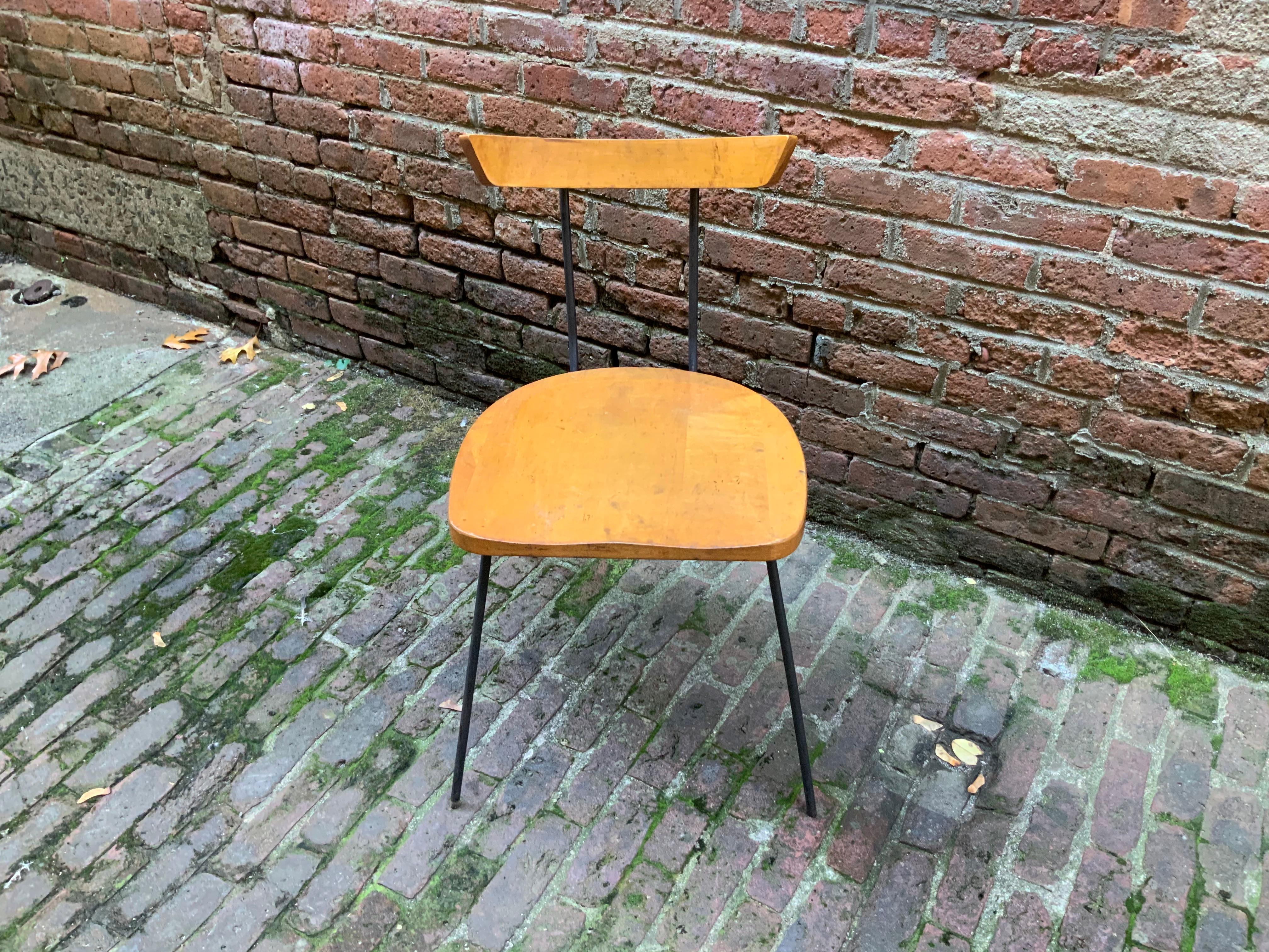 Mid-Century Modern Minimalist Iron and Maple Chair in the Manner of Paul McCobb For Sale