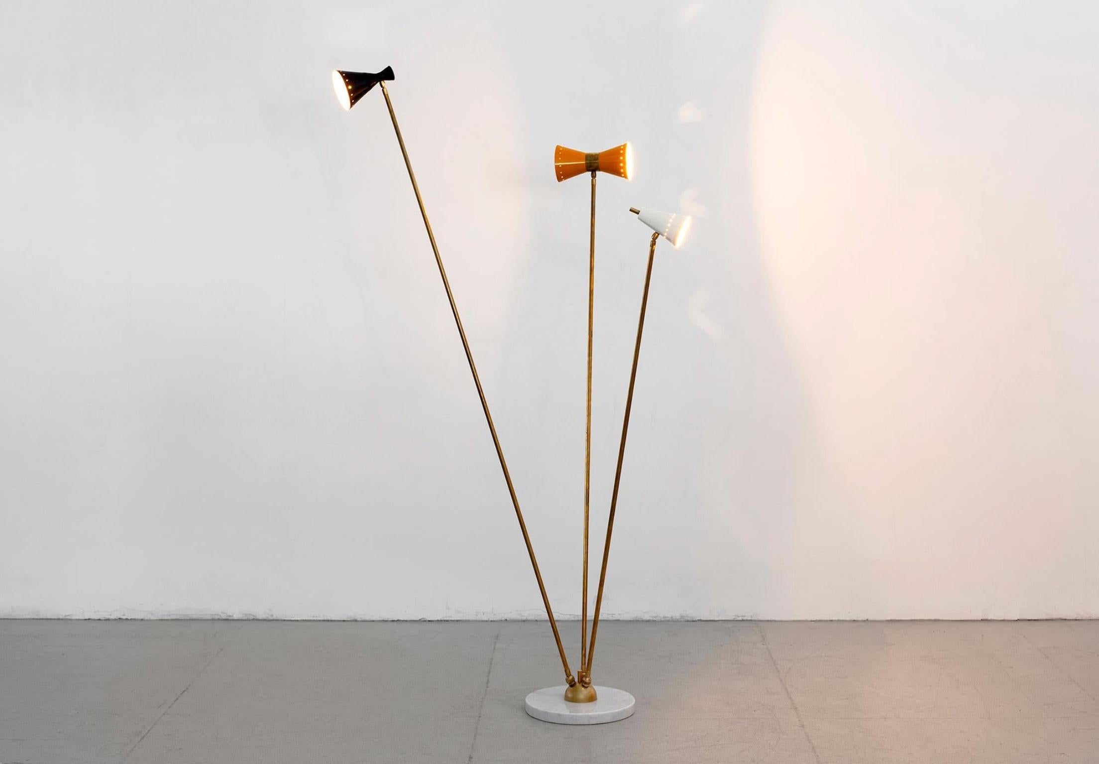 Minimalist Italian Design Floor Lamp Brass Midcentury Stilnovo Style 1950 Marble For Sale 4