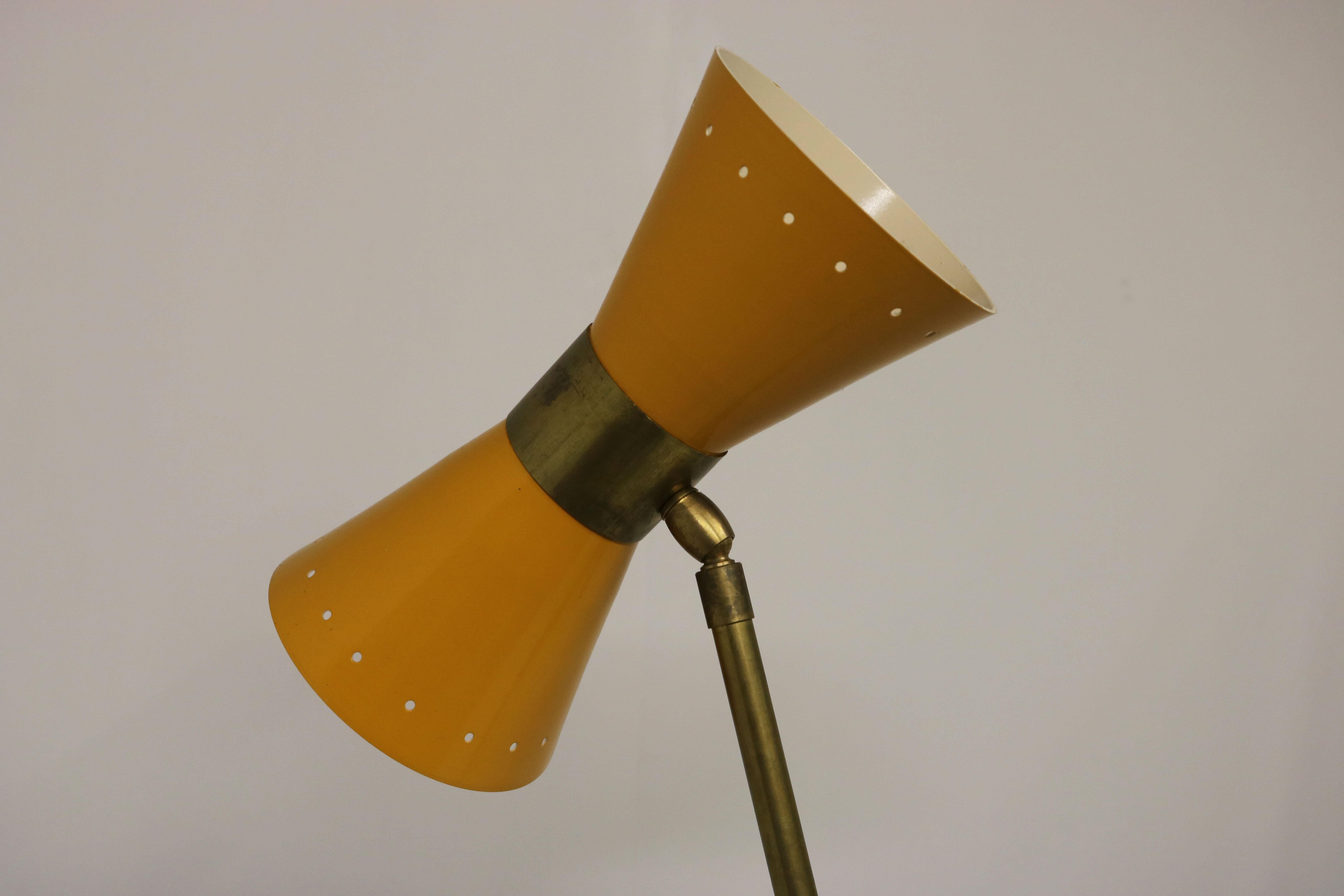 Mid-20th Century Minimalist Italian Design Floor Lamp Brass Midcentury Stilnovo Style 1950 Marble For Sale