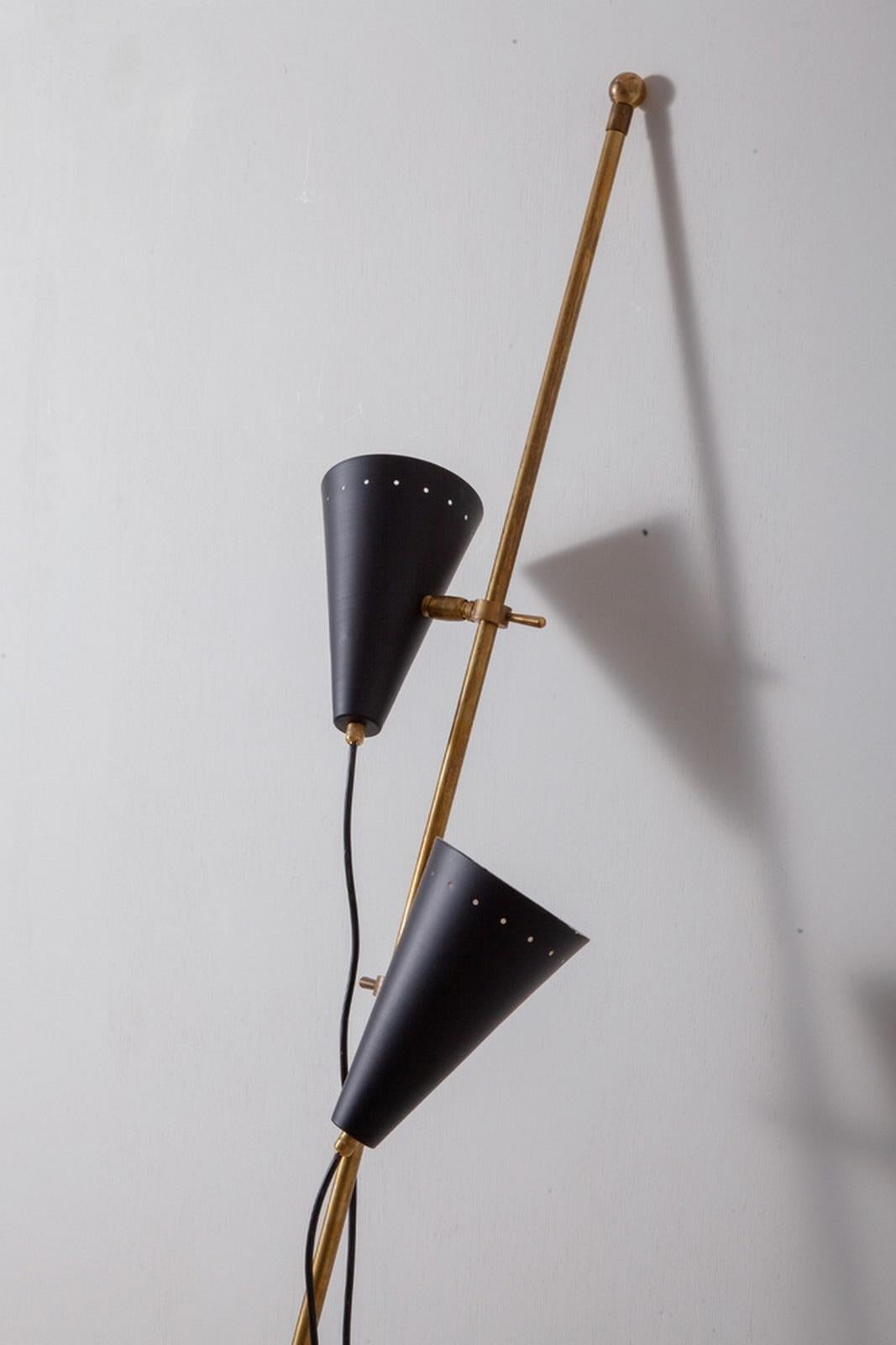Mid-Century Modern Minimalist Italian Mid-Century Style Wall Leaning Floor Lamp Adjustable Shades For Sale