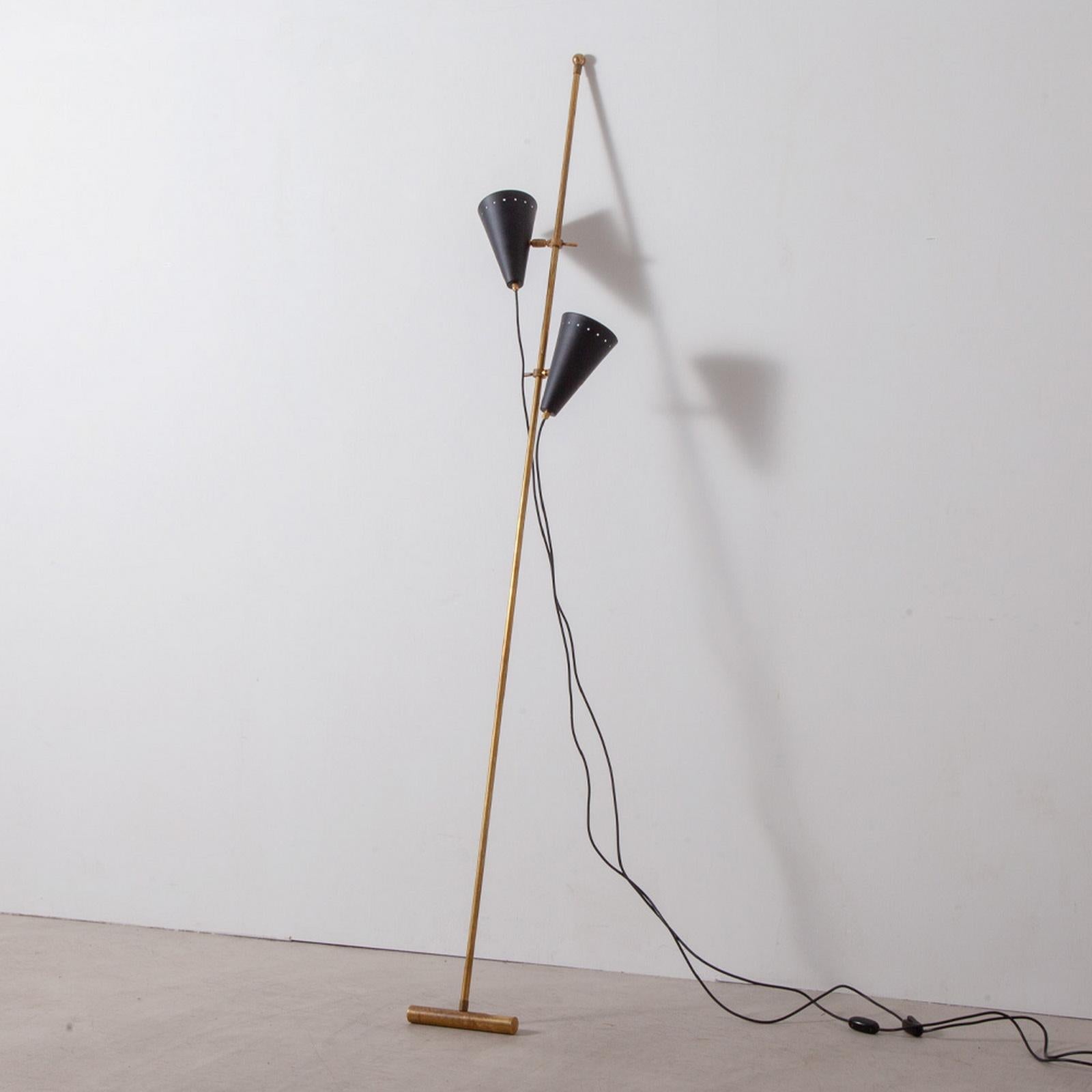 Mid-Century Modern Minimalist Italian Mid-Century Style Wall Leaning Floor Lamp Adjustable Shades For Sale