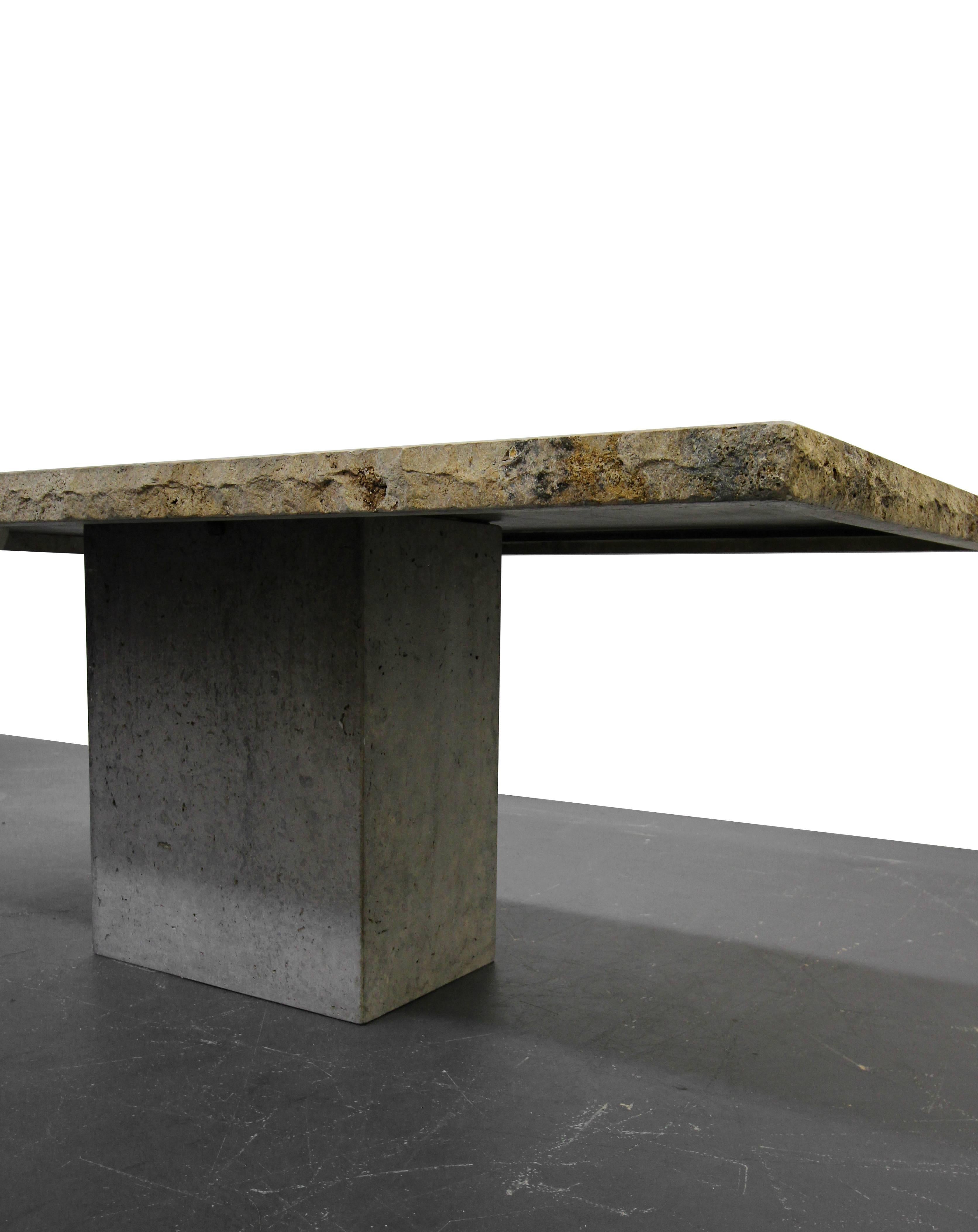 20th Century Minimalist Italian Travertine Concrete Industrial Pedestal Dining Table