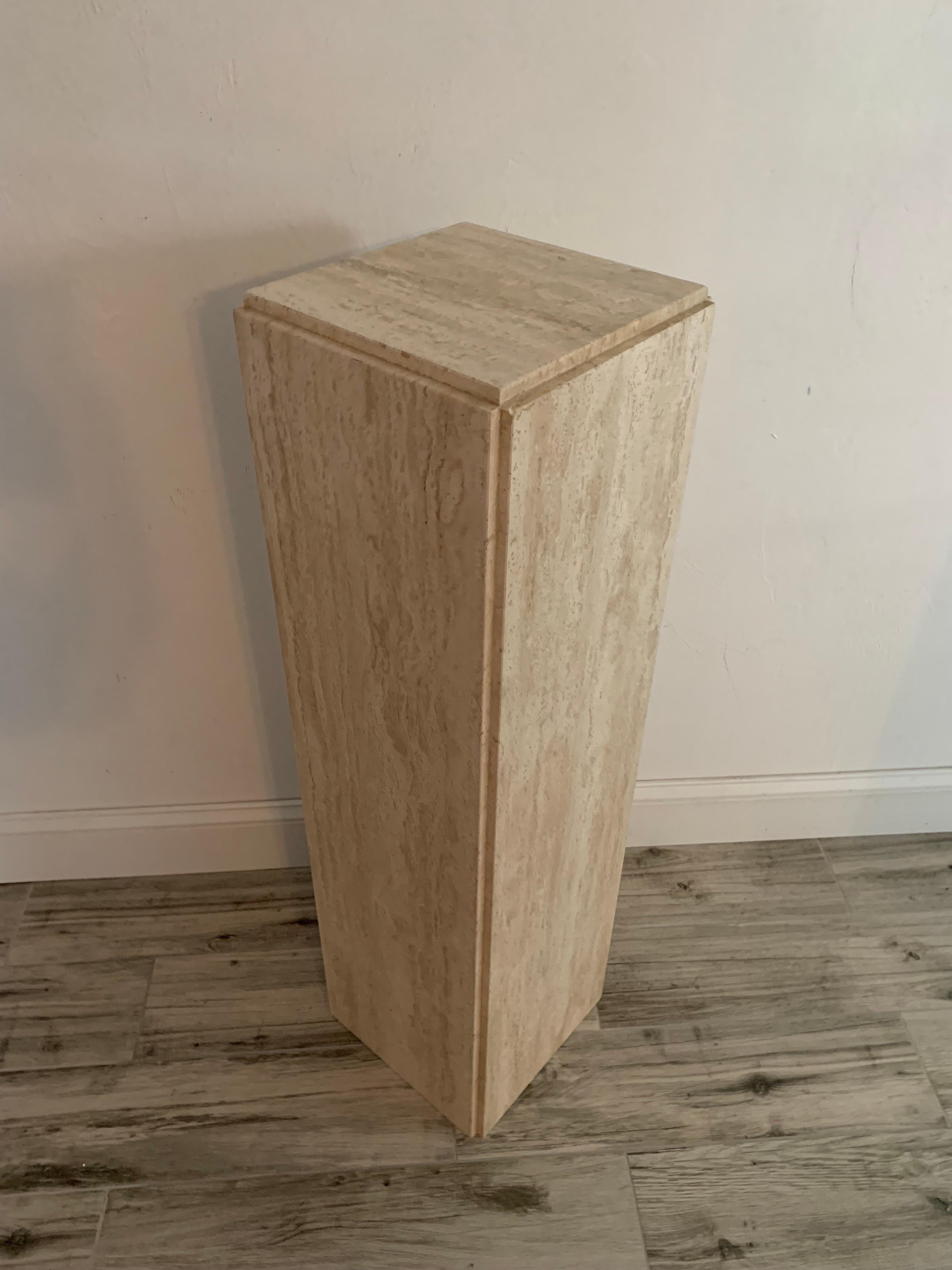 Minimalist Italian Travertine Pedestal, Circa 1970s 2