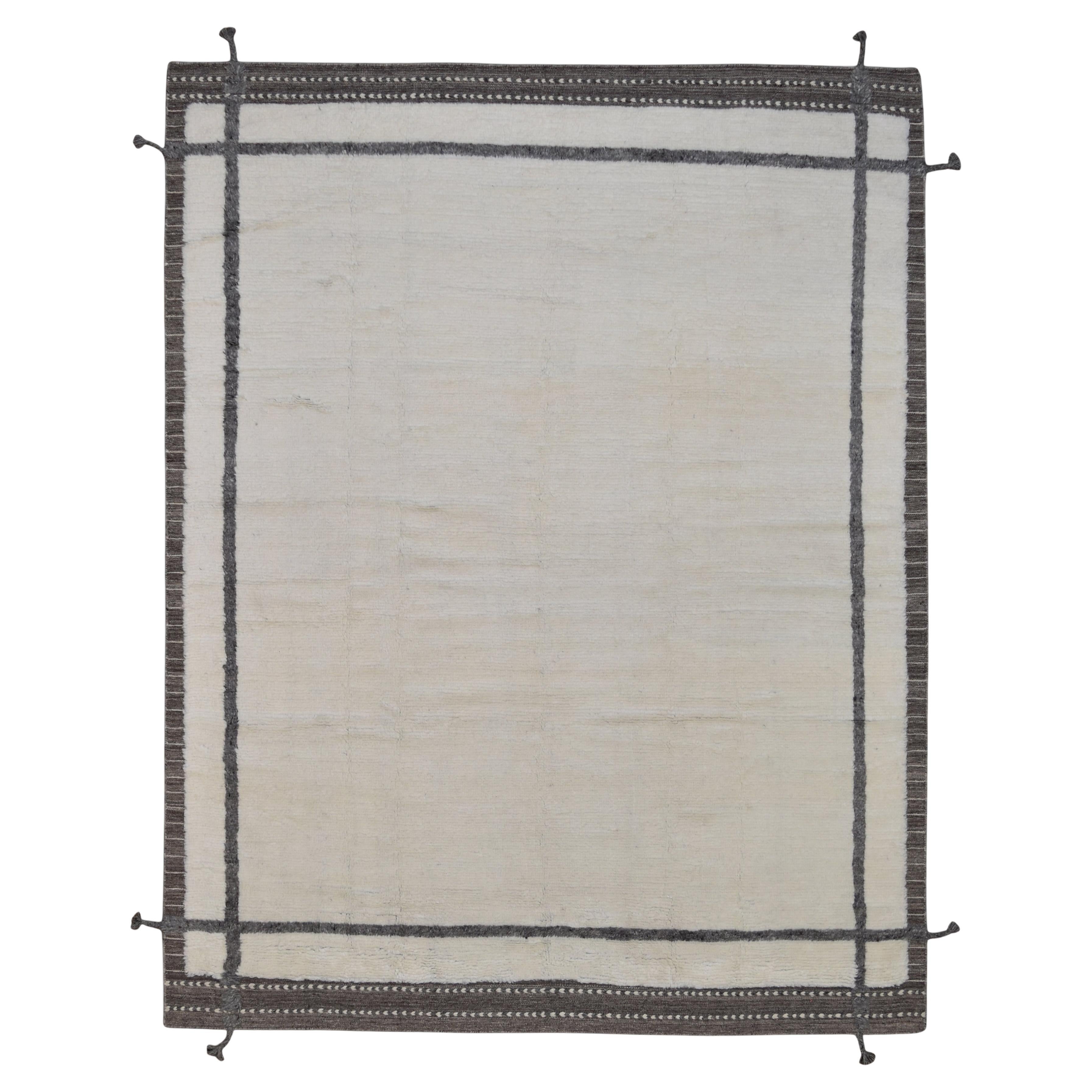 Tapis minimaliste en laine avec cadre ivoire et taupe 9'3''x12' en vente