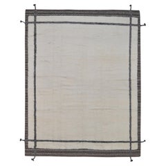 Alfombra minimalista de lana con diseño de marco marfil y topo 9'3''x12'