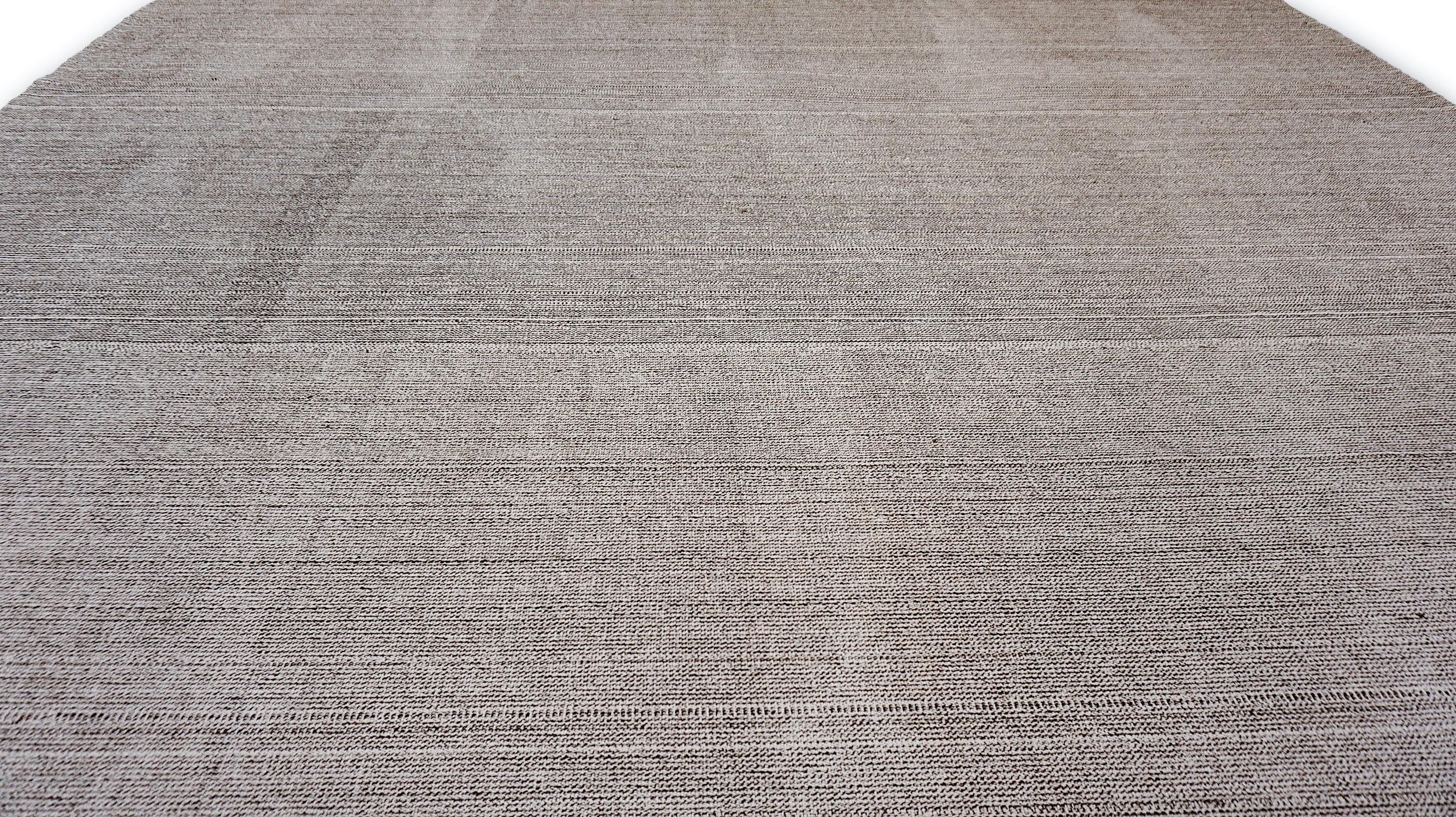 Contemporary Minimalist Ivory Brown Grey Wool Flatweave Rug 10'4''x12'4'' For Sale