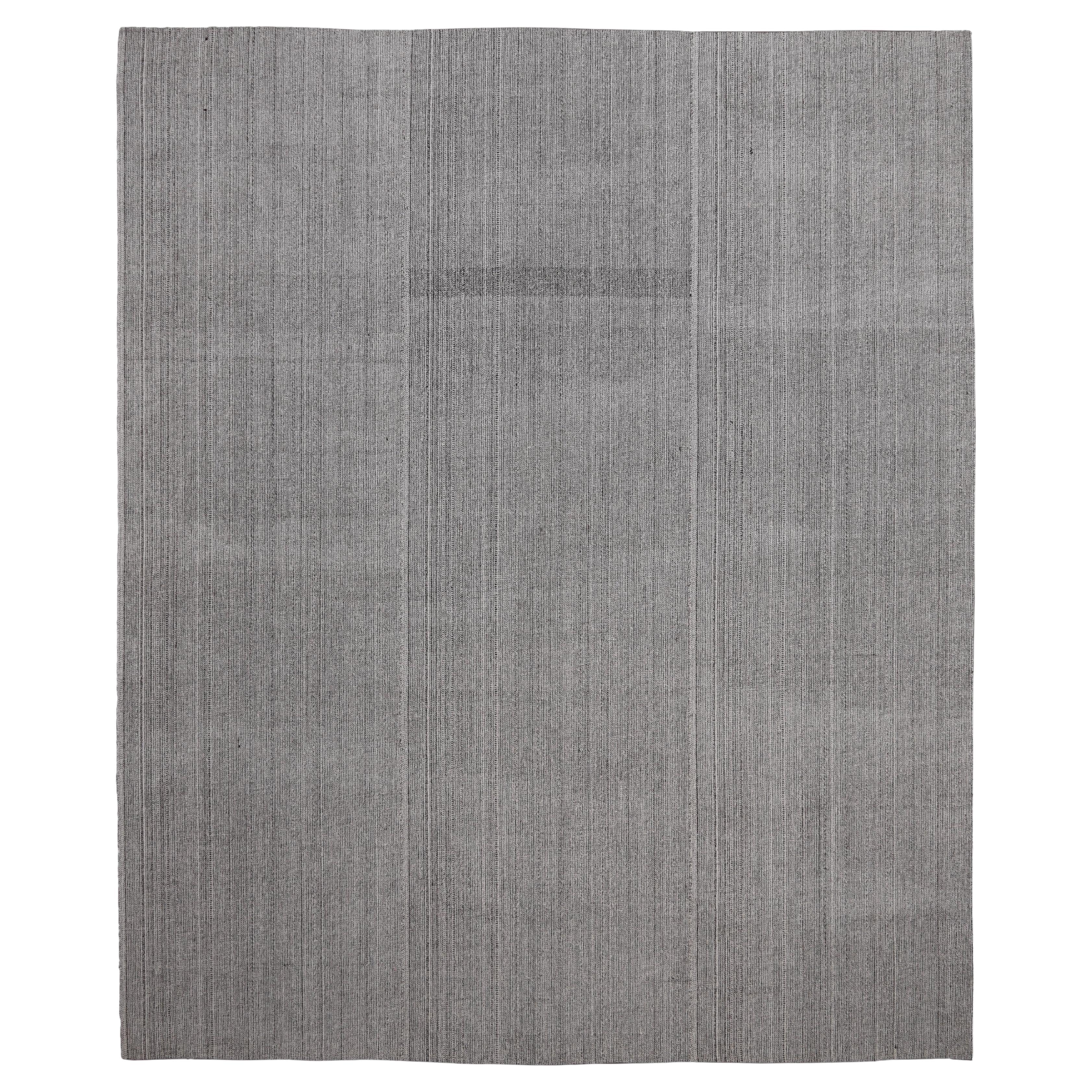 Minimalist Ivory Brown Grey Wool Flatweave Rug 10'4''x12'4''