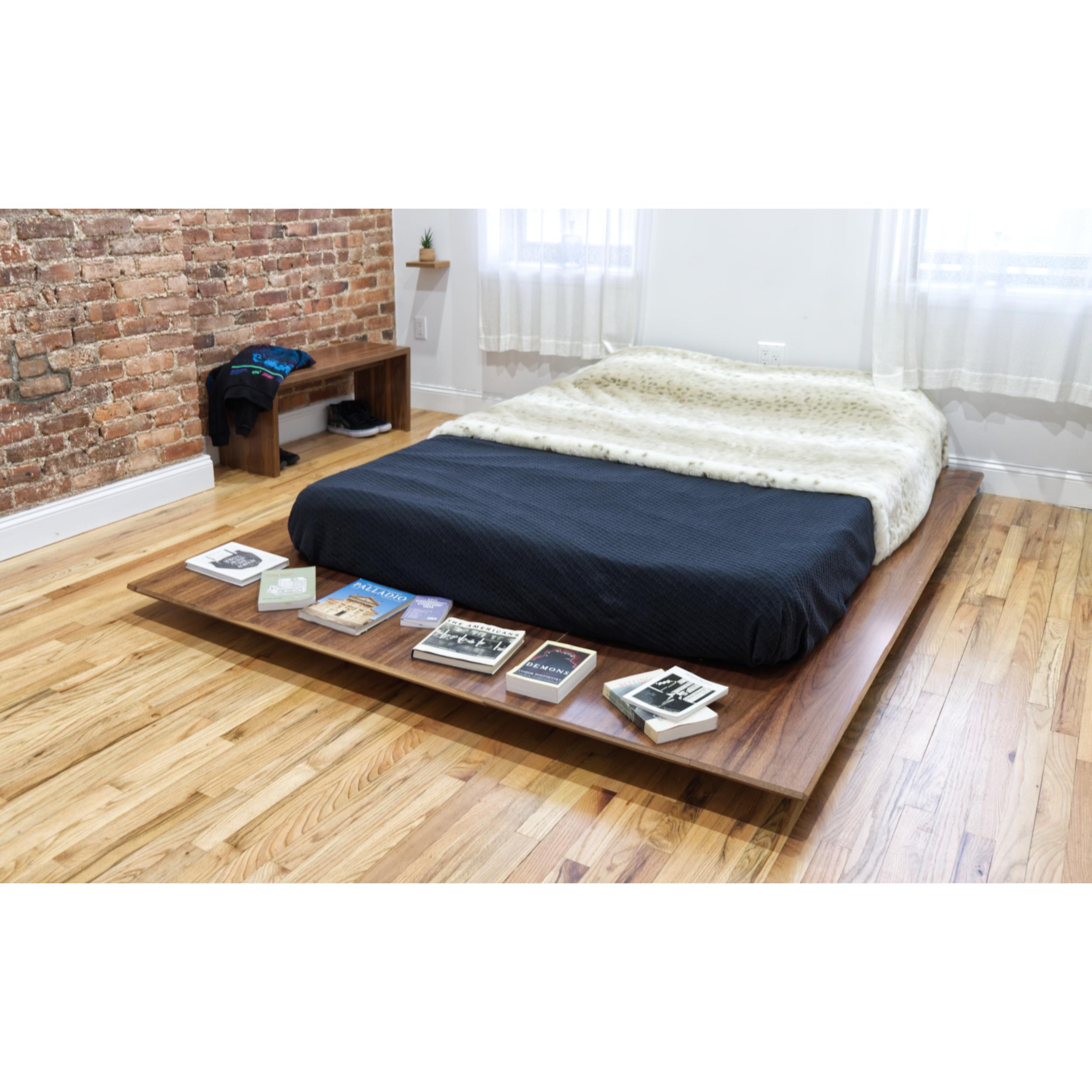 Walnut Minimalist Handmade Platform Queen Bed Frame, Judd Style For Sale