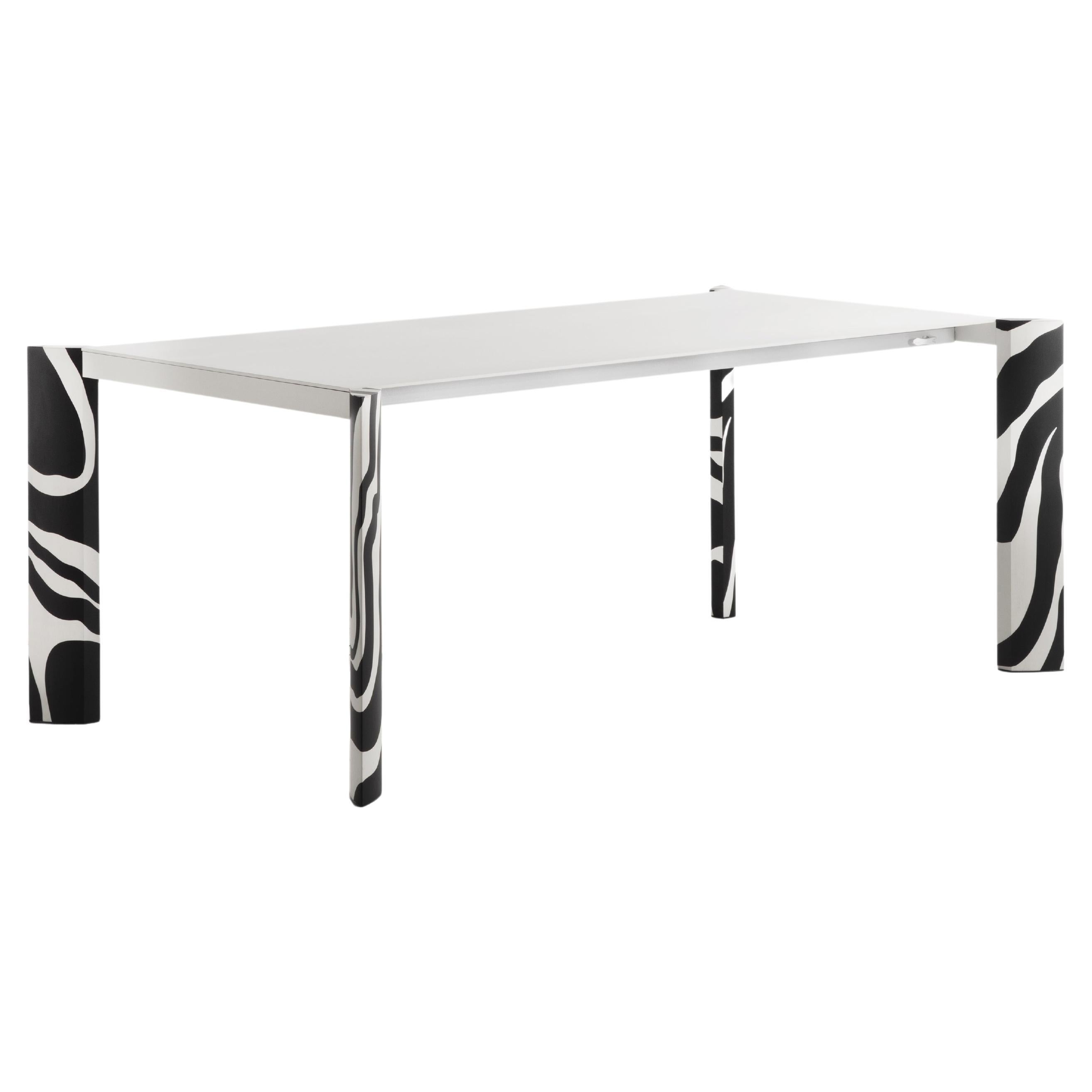 Table métaverso LAAB minimaliste longue et extensible en aluminium noir et blanc