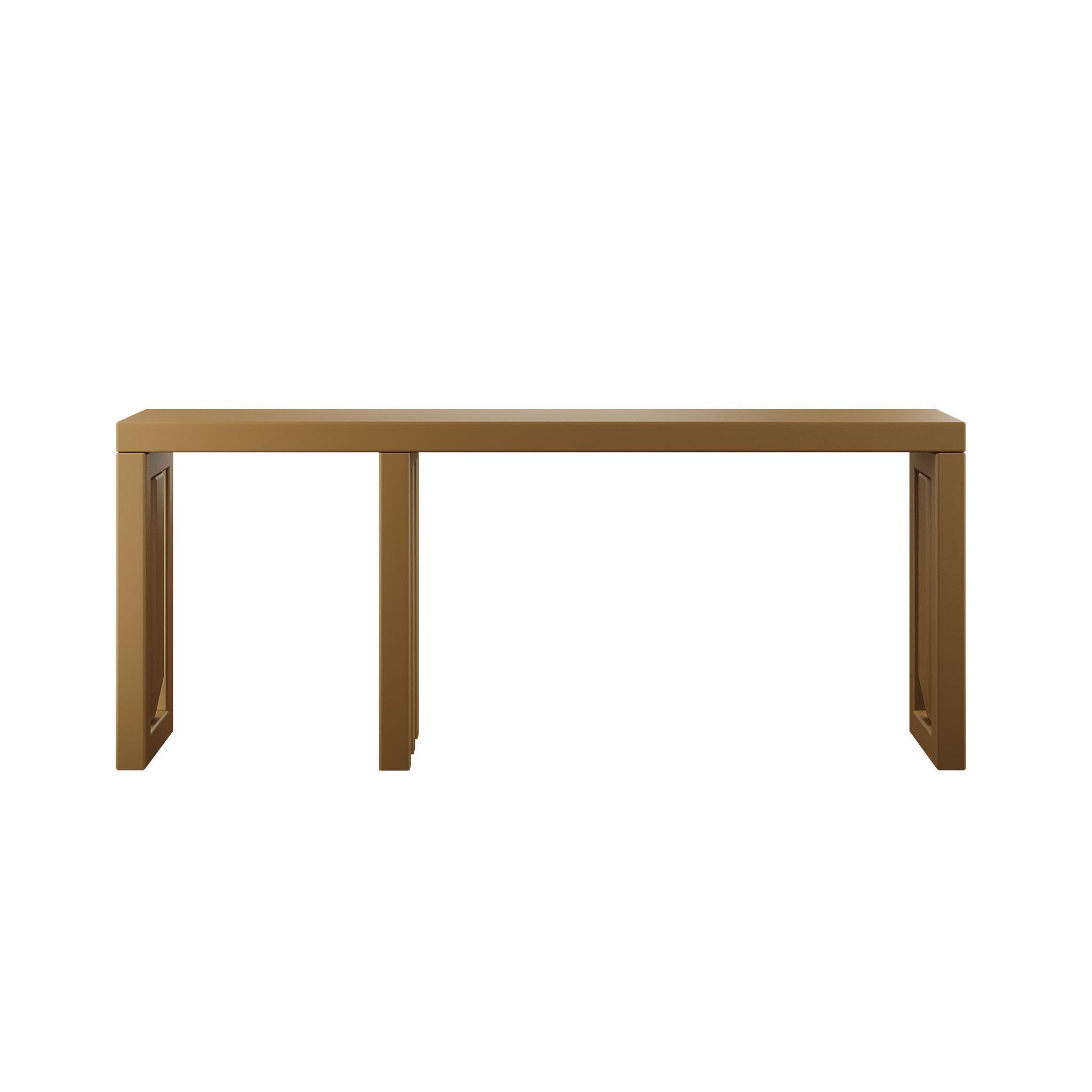 European Minimalist Modern Console Table Three Legs Wood Light Brown Matte Lacquer For Sale