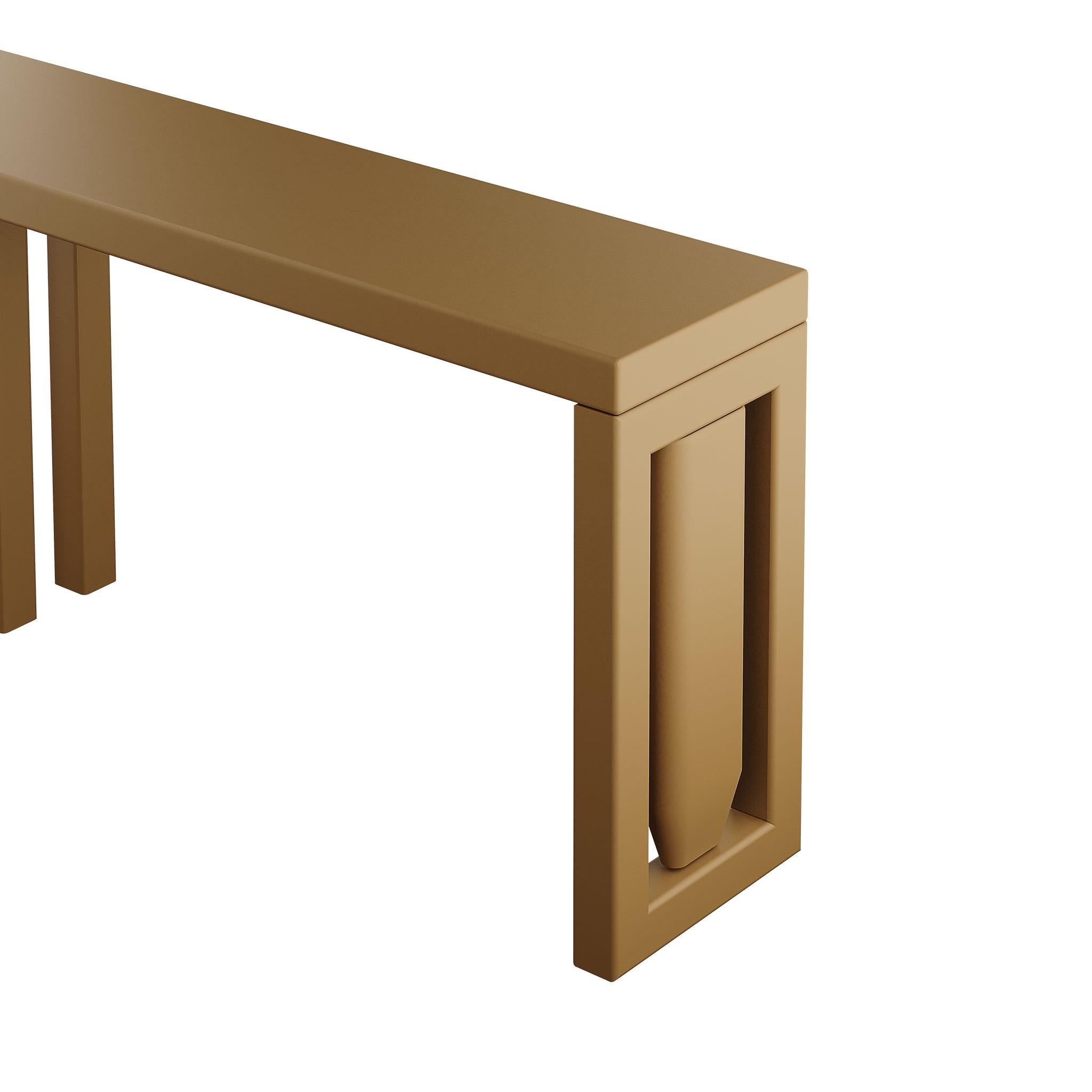 Hand-Crafted Minimalist Modern Console Table Three Legs Wood Light Brown Matte Lacquer For Sale