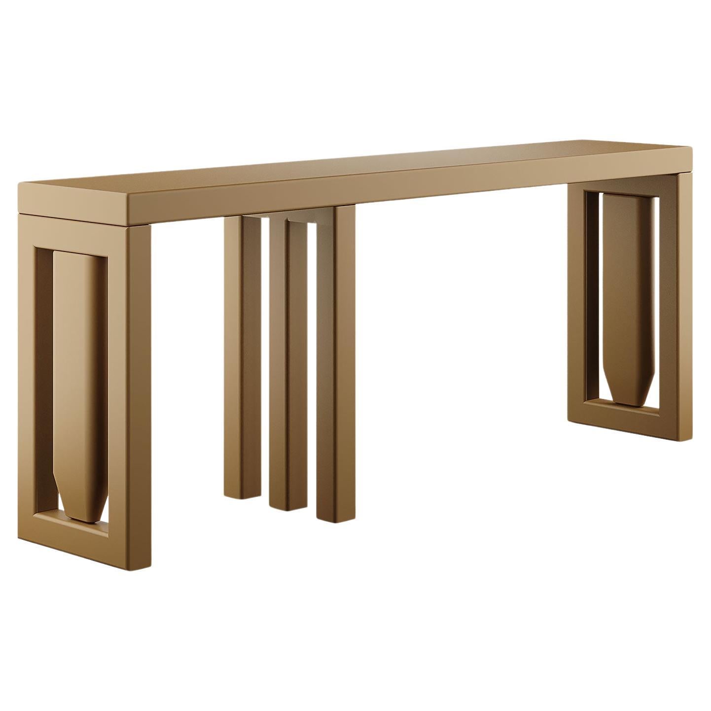 Minimalist Modern Console Table Three Legs Wood Light Brown Matte Lacquer For Sale