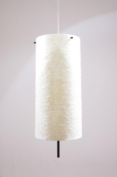 Minimalist Large Fiberglass and Black Metal Pendant Lamp, 1960s