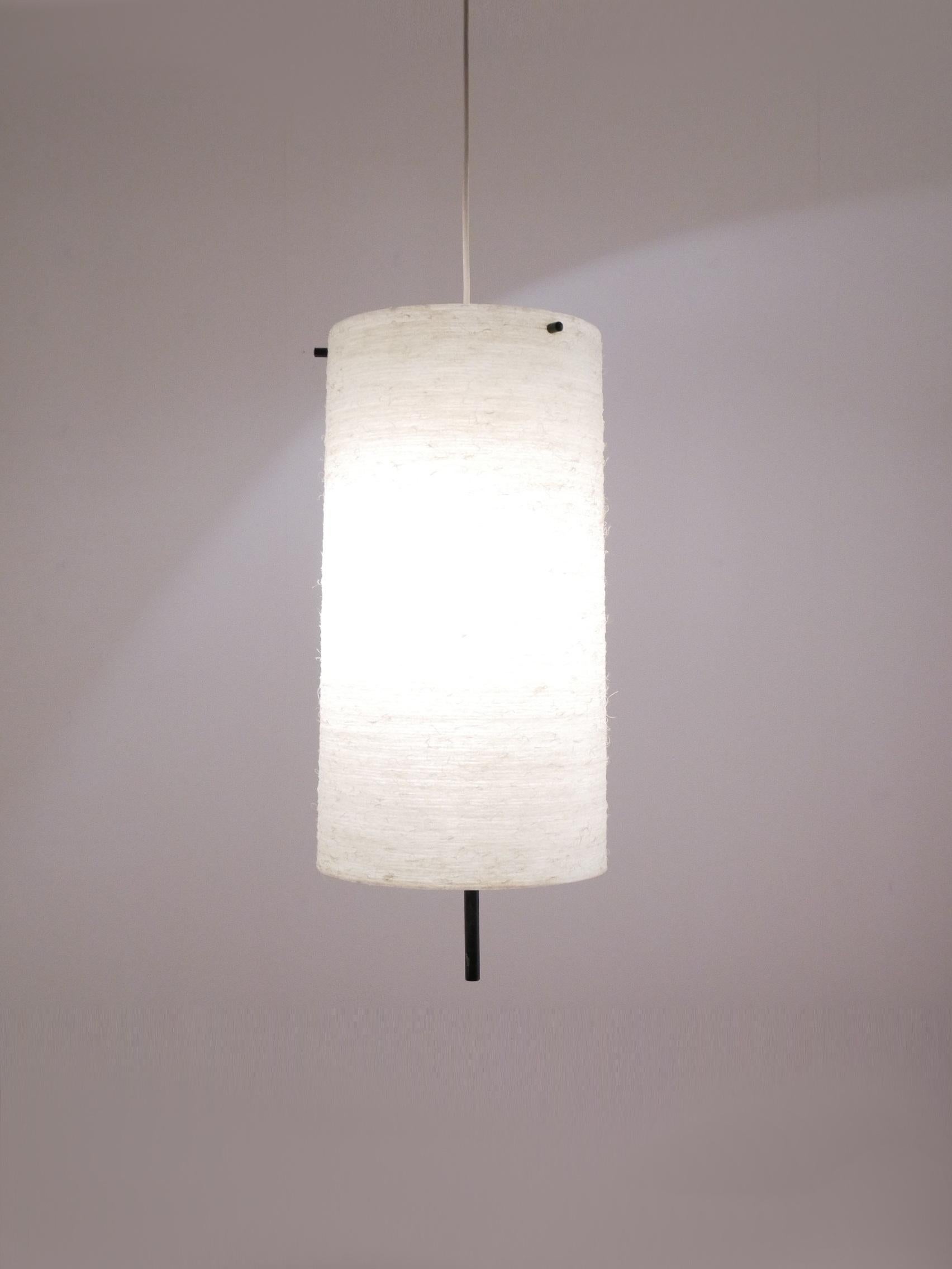 Minimalist Large Fiberglass and Black Metal Pendant Lamp, 1960s In Good Condition For Sale In Brussels, Ixelles