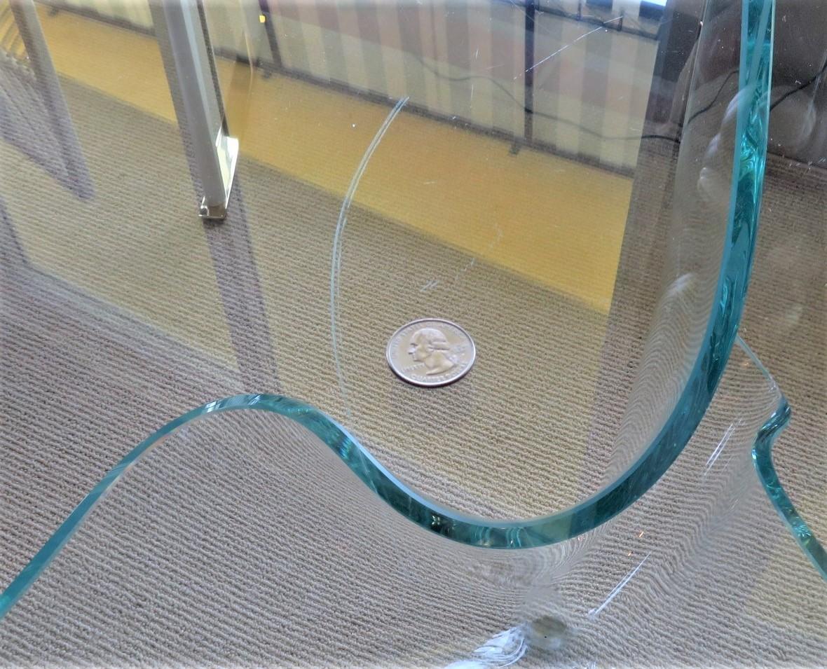 Minimalist Laurel Fyfe Glass Handkerchief Shaped Base Dining Table Amorphic Top 7