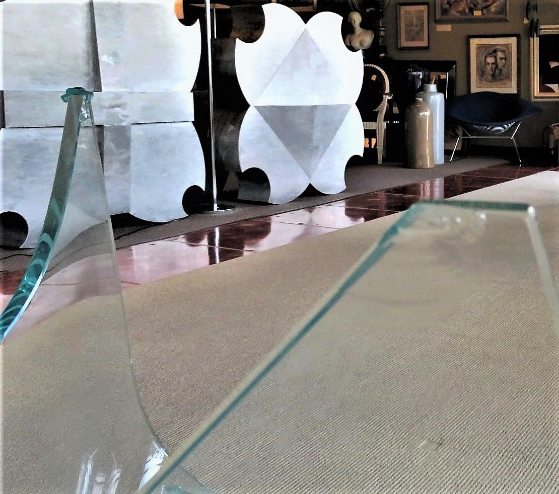Minimalist Laurel Fyfe Glass Handkerchief Shaped Base Dining Table Amorphic Top  9