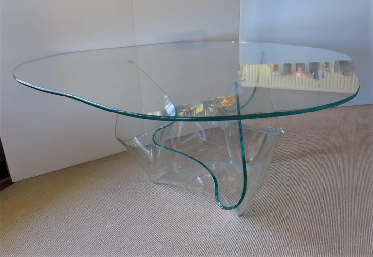 American Minimalist Laurel Fyfe Glass Handkerchief Shaped Base Dining Table Amorphic Top  For Sale
