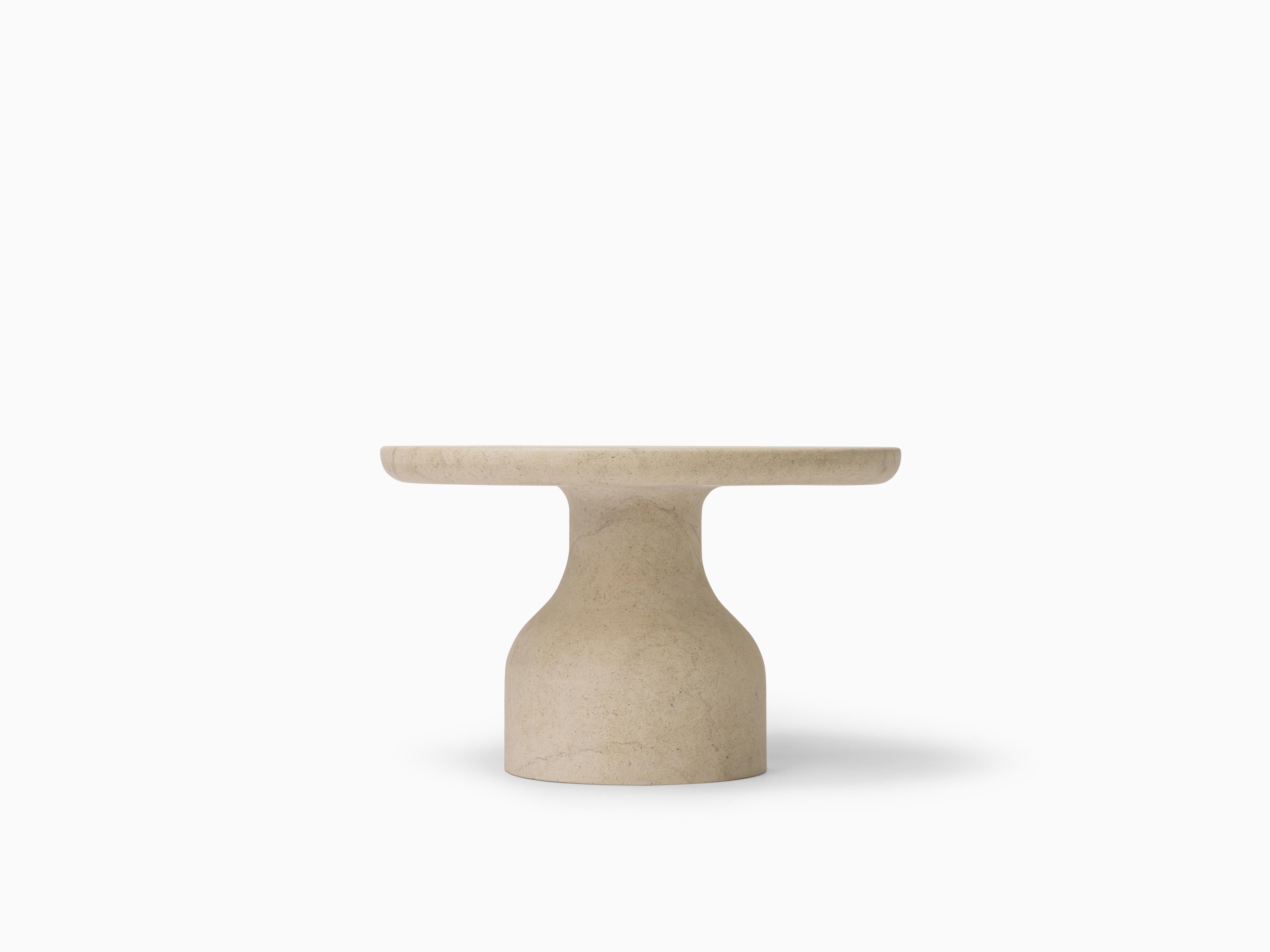Designed by the Danish duo Depping & Jørgensen, this side table is a refined limestone piece of art, reminiscent of a sculpture, and each one is as unique as the block of stone from where it was carved. 

Its form is inspired by stone and