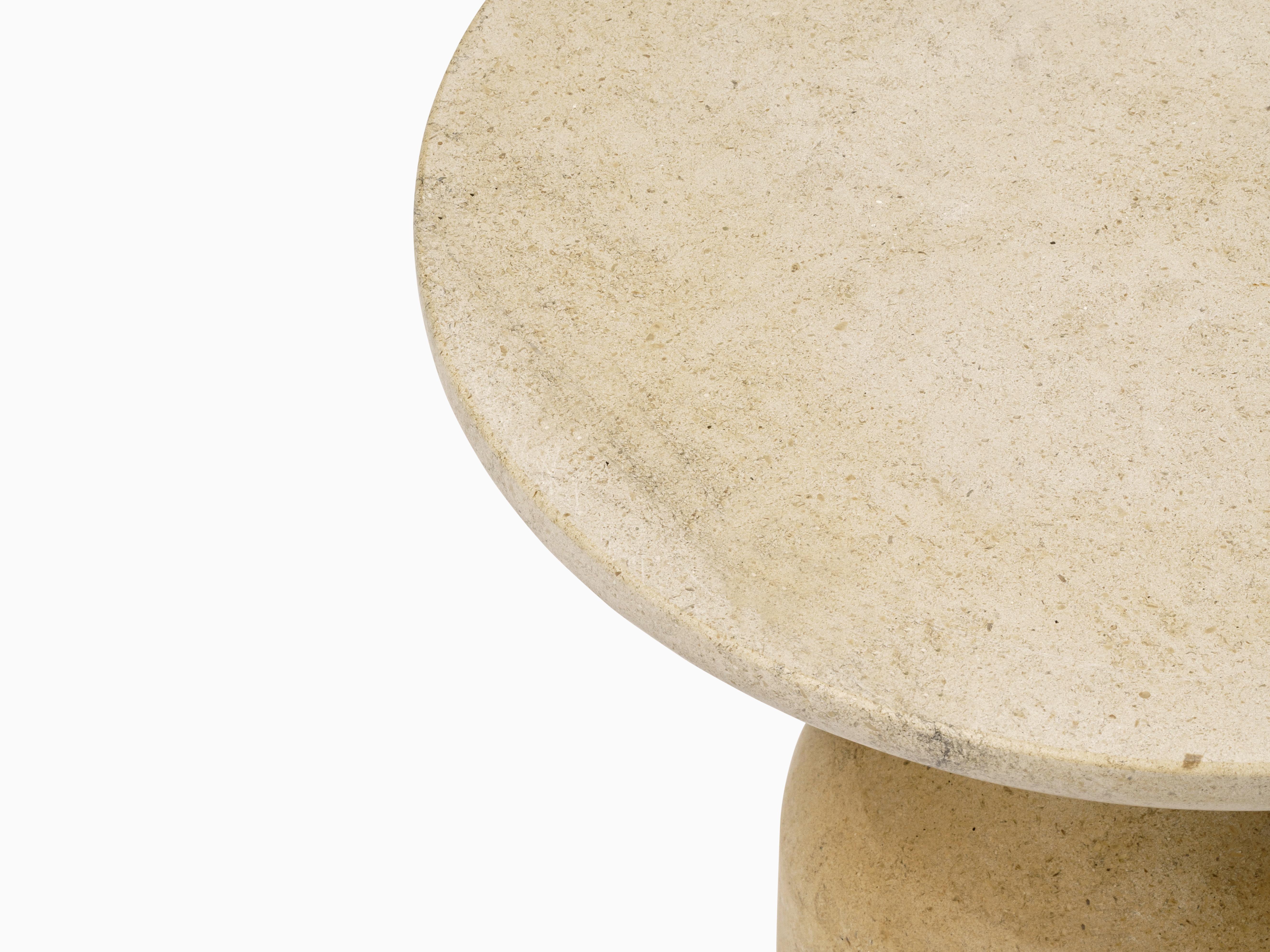 Hand-Carved Minimalist Limestone Side Table Small For Sale
