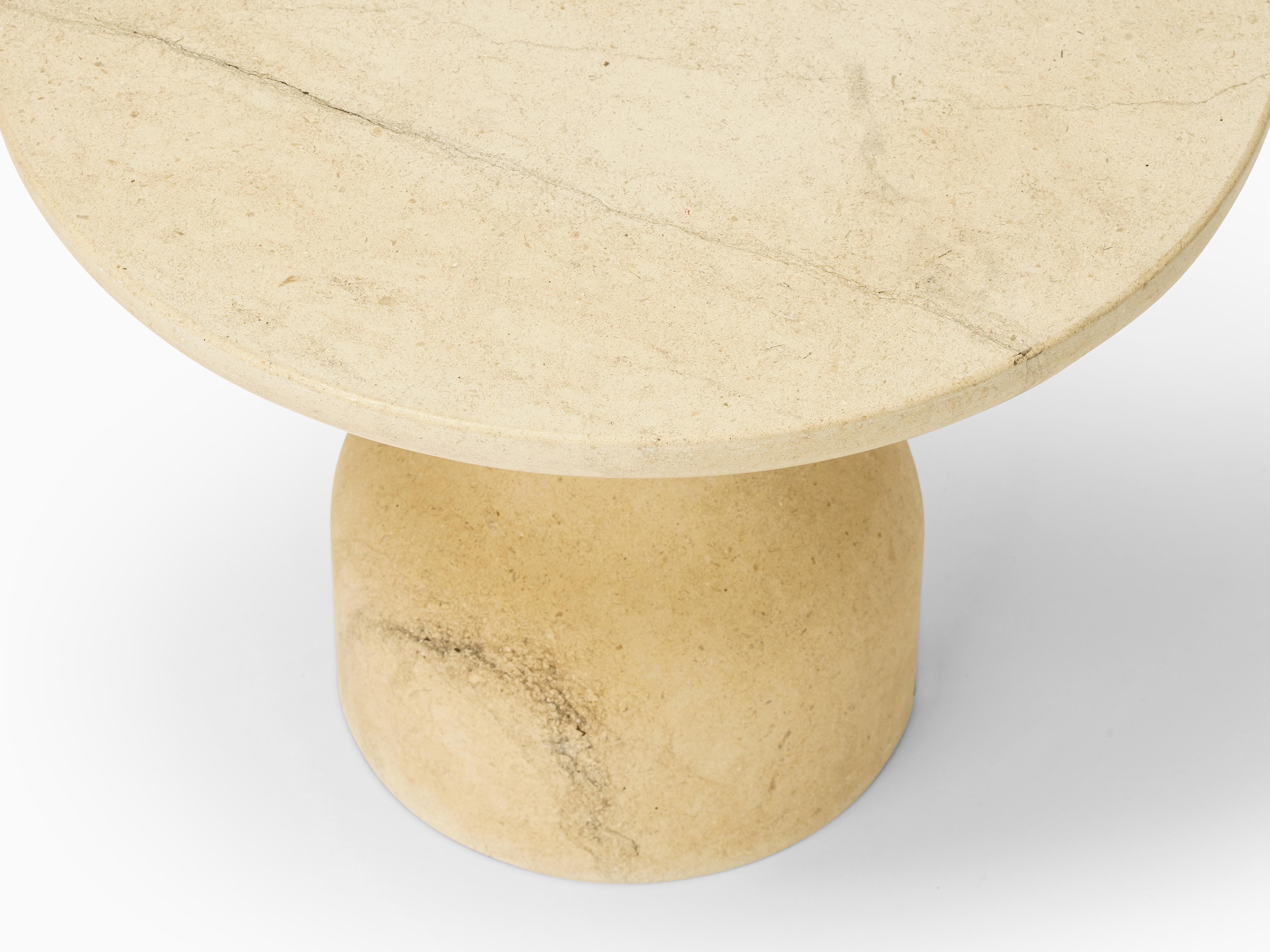 Hand-Carved Minimalist Limestone Side Table Large For Sale