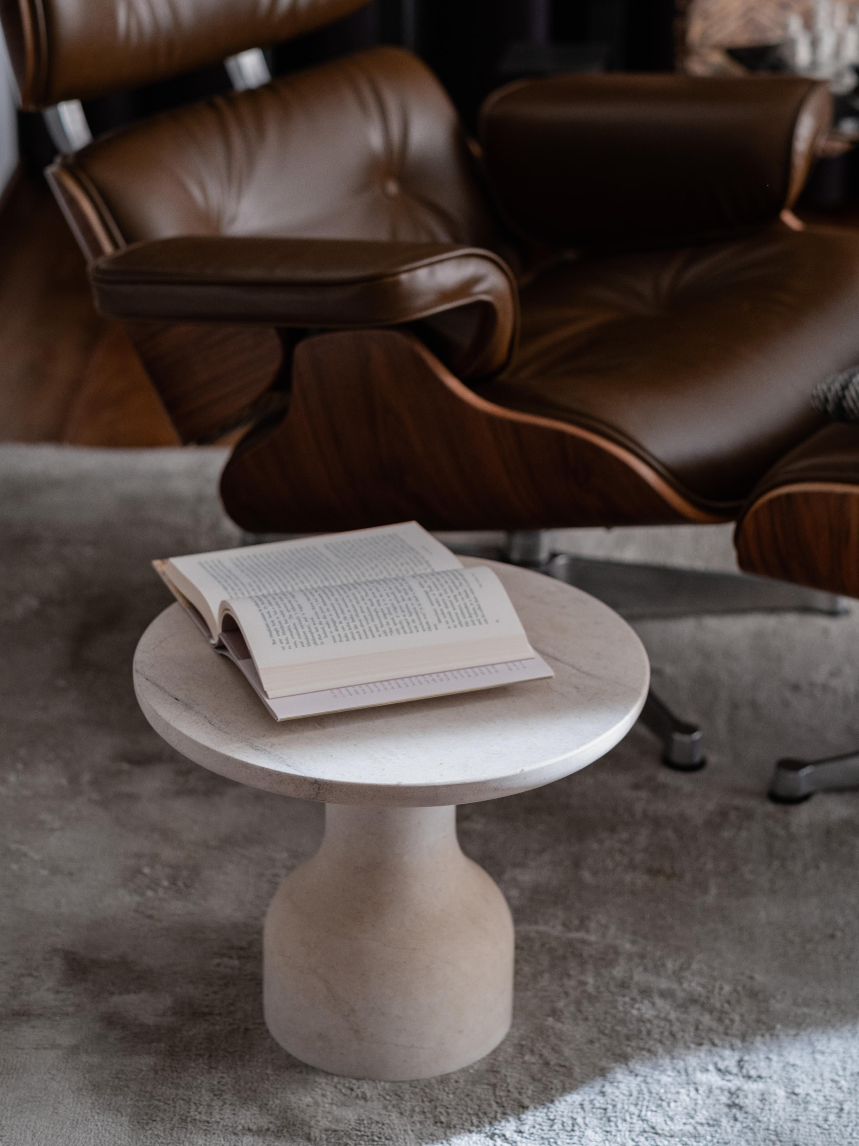 Contemporary Minimalist Limestone Side Table Medium For Sale